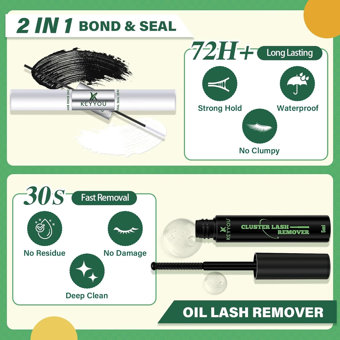 DIY Lash Extension Kit KEYYOU 144pcs Lash Clusters Eyelash Extension Kit with Mascara Brush Bond and Seal Lash Glue Remover Lash Applicators Lash Brush for DIY Lash Extensions (Y01 Kit)