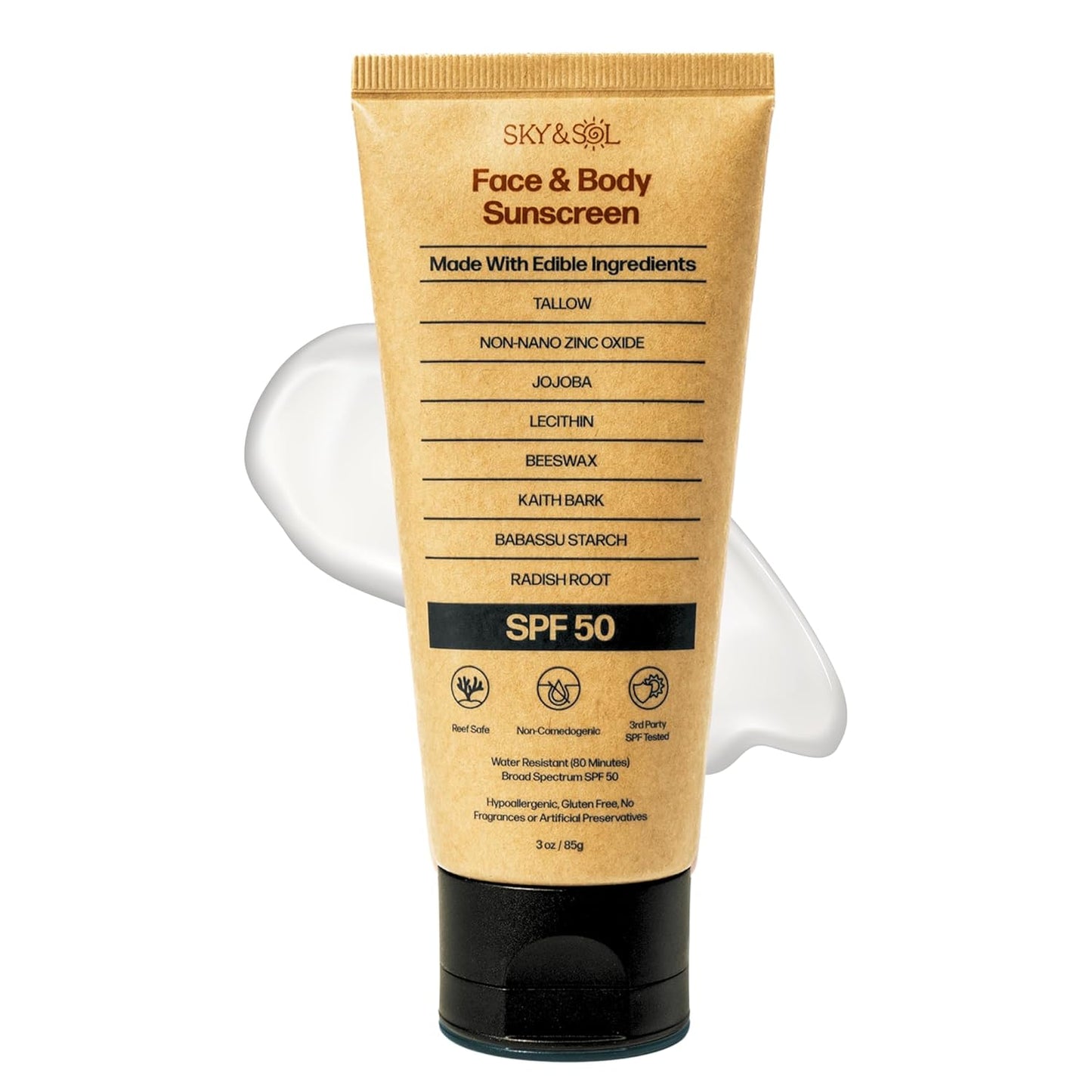 Mineral Sunscreen SPF 50 | With Grass-Fed Tallow & Zinc Oxide | Non-Greasy Formula for Face & Body | Made Without Reef-Harming UV Filters | 3 oz (85 g)