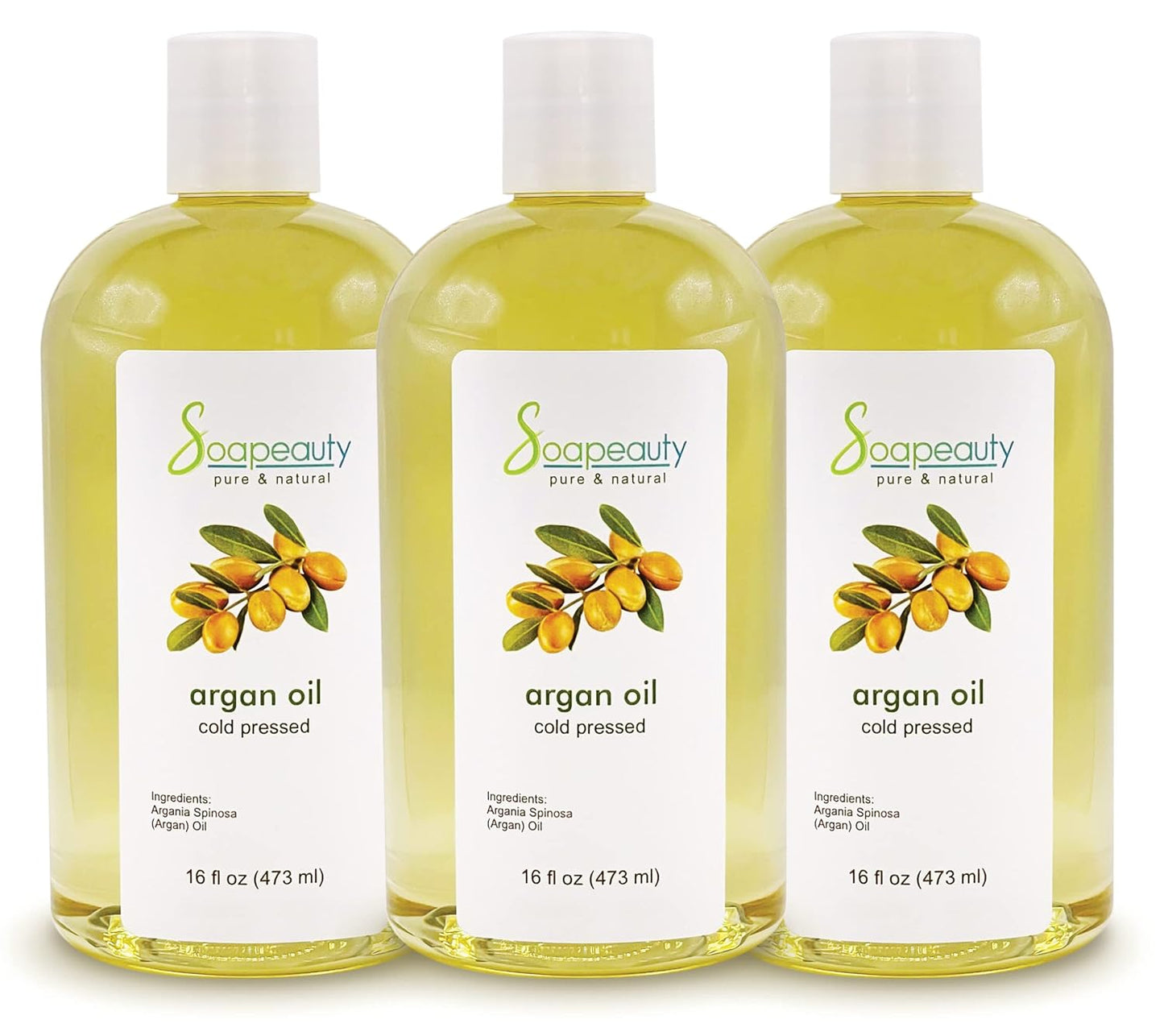 Soapeauty ARGAN OIL | 100% Natural & Pure | Cold Pressed & Deodorized | Carrier for Essential Oils, Face, Body and Skin Care, Hair Growth & Moisturizer | 48 fl oz (3 x 16 fl oz)