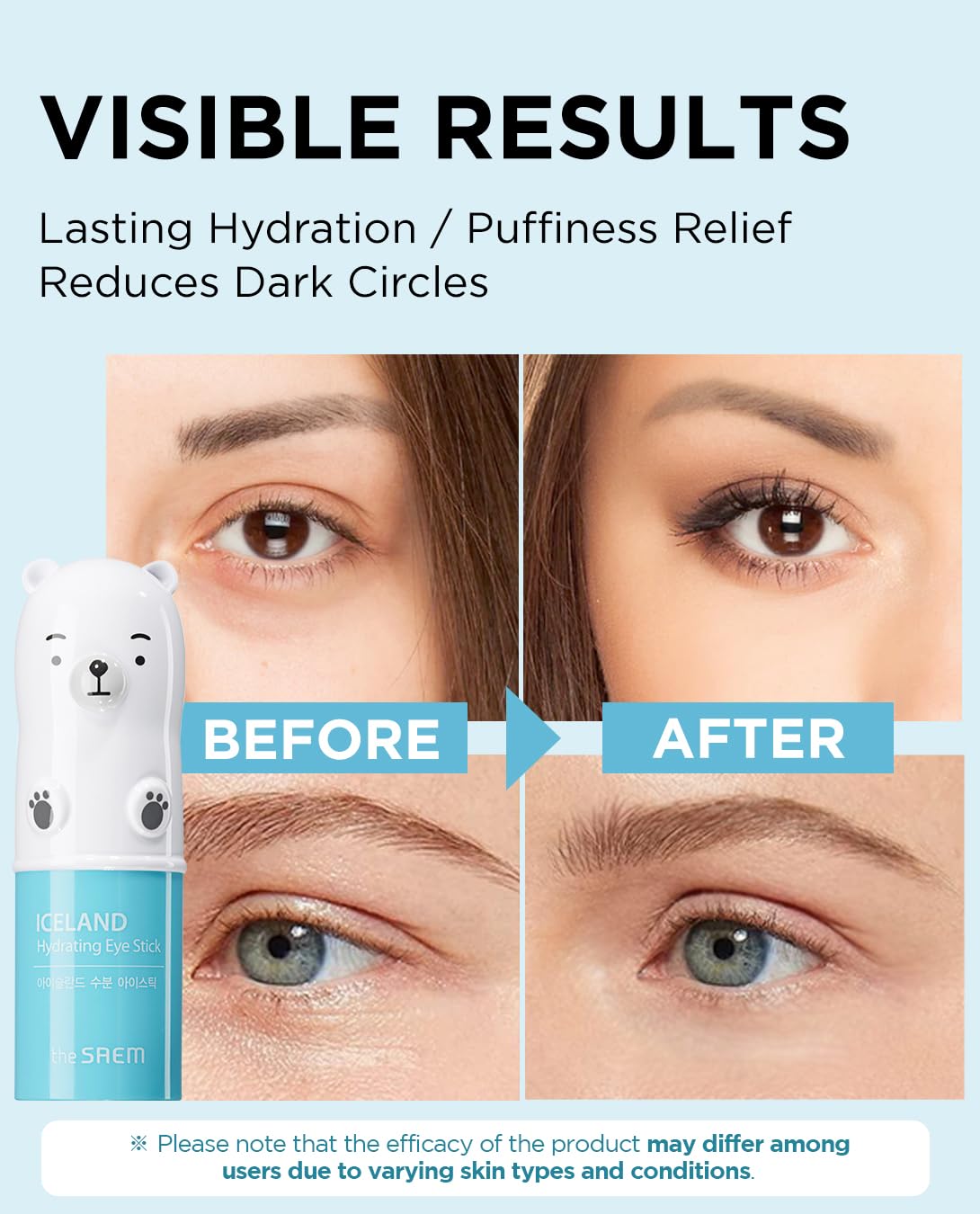 THESAEM Iceland Hydrating Eye Stick - Cooling Eye Balm - Dark Circles & Puffiness – Under Eye Treatment - Reduce Wrinkles and Moisturizing - Minimize Dark & Puffy Eyes - Aqua Scent, 0.24oz 2 Pack