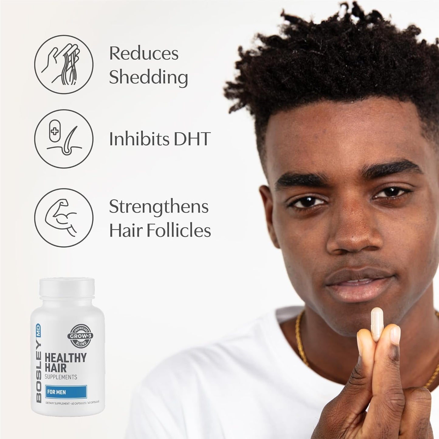 Men’s Healthy Hair Growth Supplements – DHT-Blocking Botanicals with Biotin, Niacin, Zinc & Pumpkin Seed - Rich in Vitamins & Minerals – Supports Thicker, Fuller Hair – 60 Capsules (2-Month Supply)