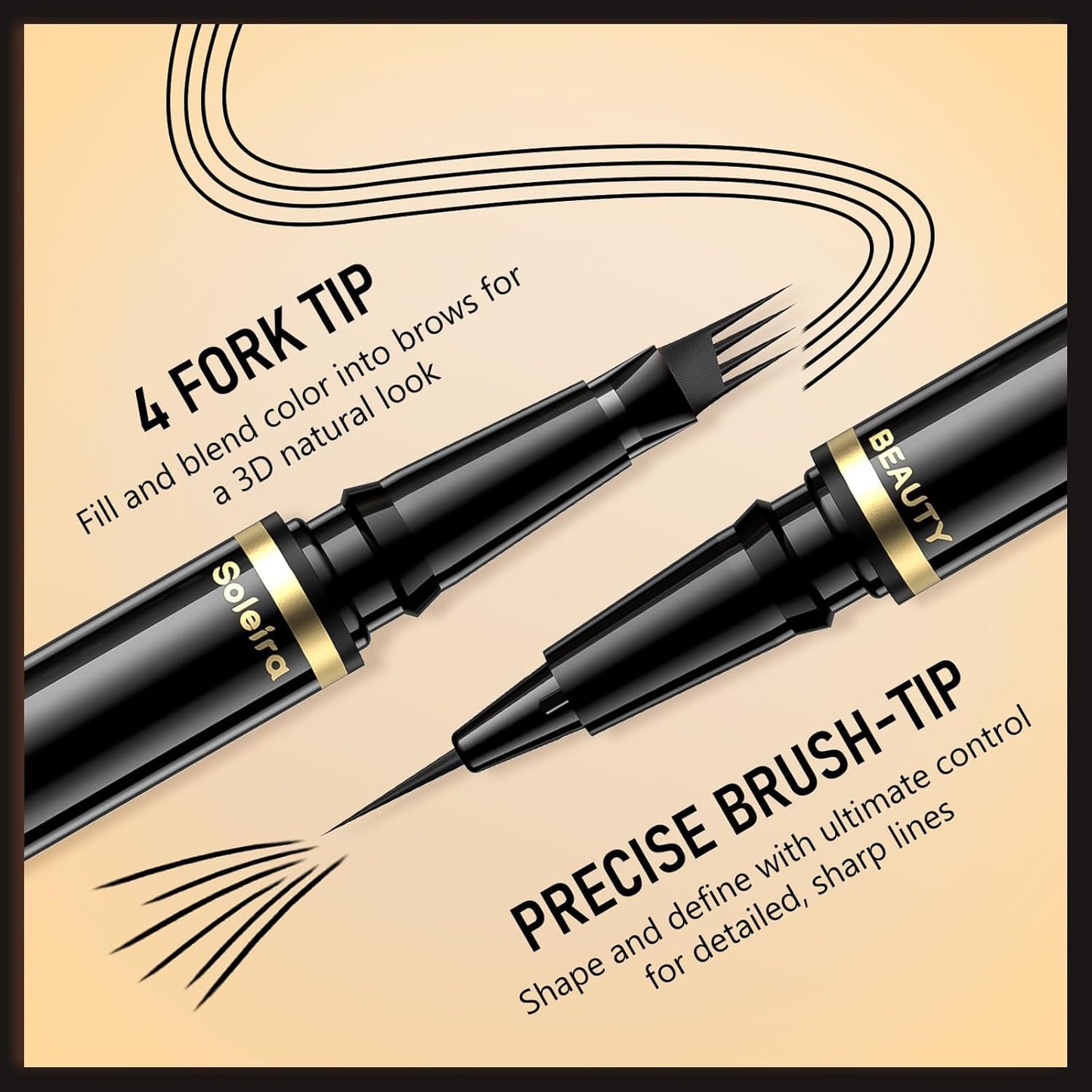 Eyebrow Pen, Soleira Waterproof Eyebrow Pencil with 4 Tip Microblading Eyebrow Pen and Dual-ended Eyebrow Brush, for Natural-Looking Brows, Long-Lasting, Soft Brown