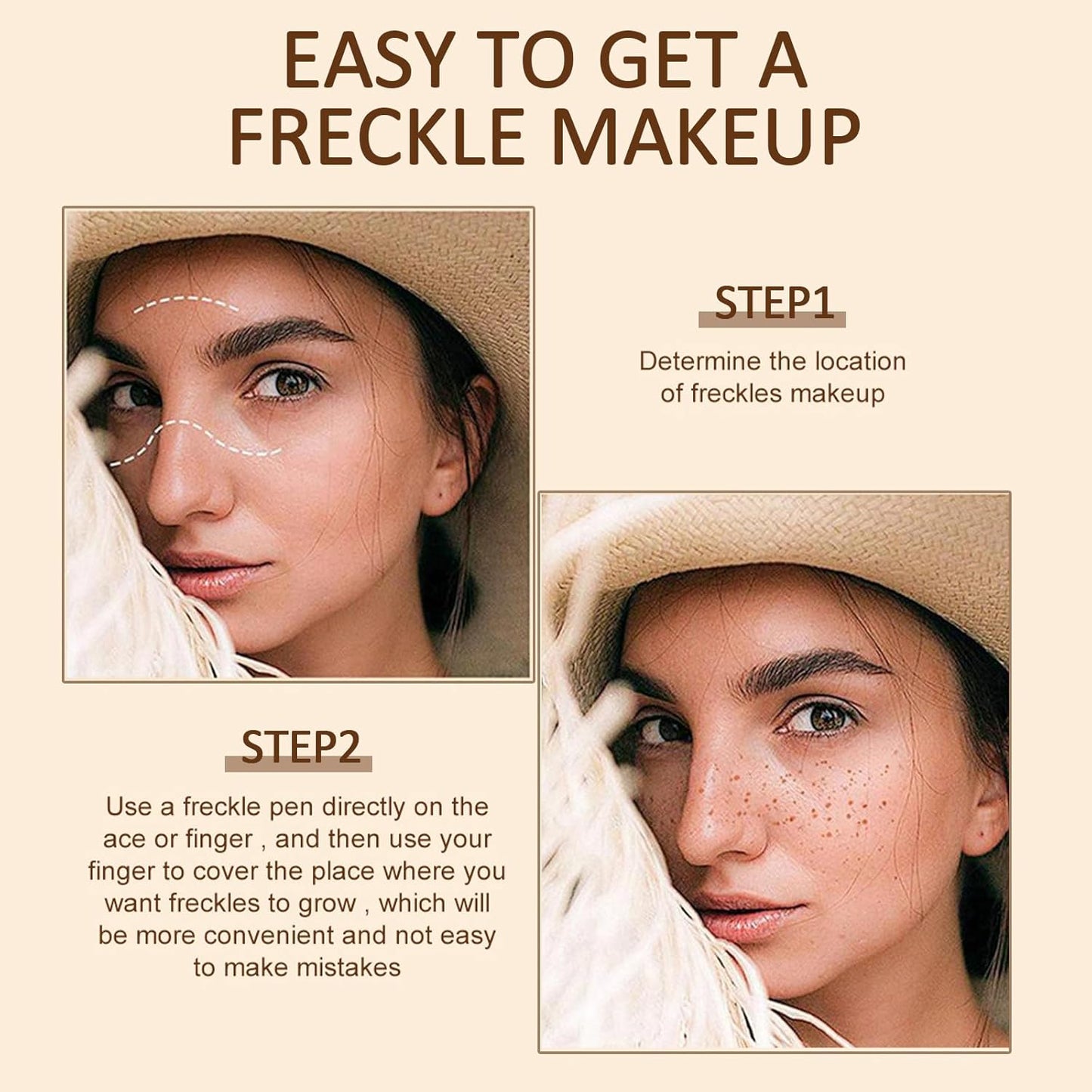 Erinde 2PCS Freckle Pen, Natural Lifelike Freckle Makeup Pen Magic Freckle Color, Waterproof Longlasting Soft Dot Sopt Pen for Natural Effortless Sunkissed Makeup, Dark Brown&Light Brown