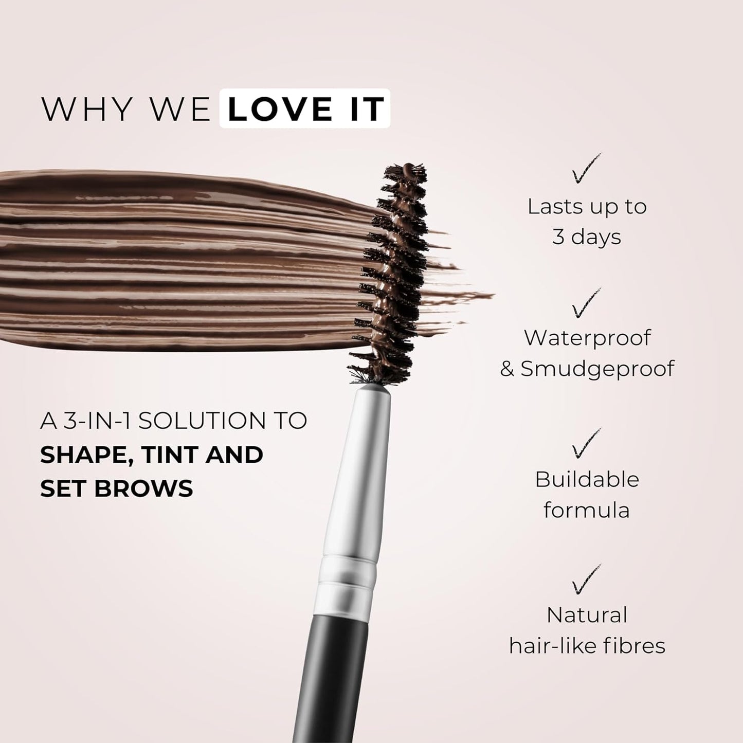 WUNDERBROW Eyebrow Gel, Waterproof, Smudgeproof, Lasts for Days, Shade: Jet Black, Vegan and Cruelty-Free