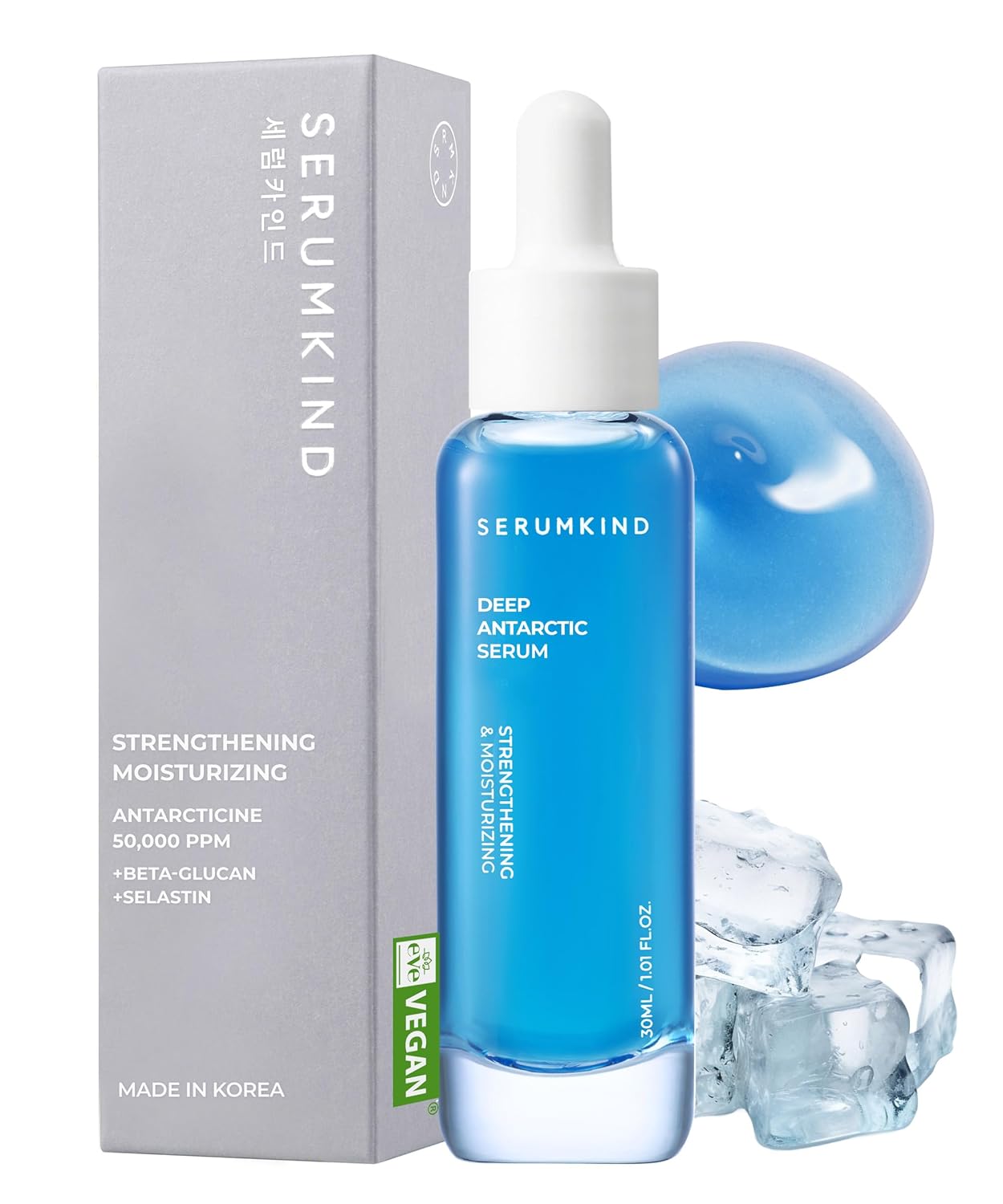 SERUMKIND Deep Antarctic Serum - Lifting, Plumping Korean Skincare – Antarcticine™ Marine Ingredient and Beta Glucan – Improves Elasticity and Firming - Vegan, Cruelty Free, Unscented – 1.01 fl.oz.
