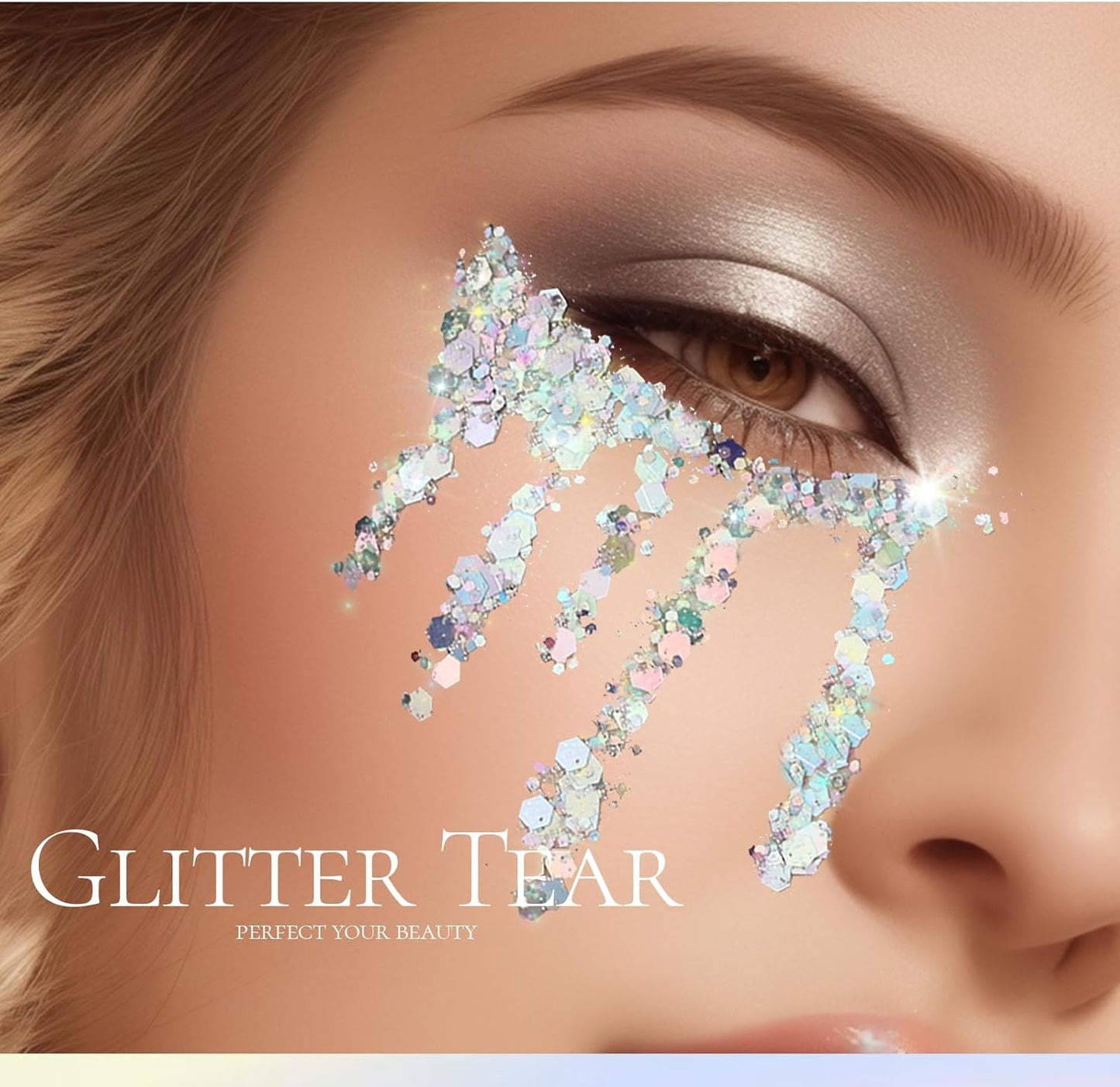 Teenitor Body Glitter, Body Glitter Gel, Hair Glitter, Face Glitter, Holographic Chunky Makeup Silver Glitter Gel for Face, Makeup, Hair, Eye