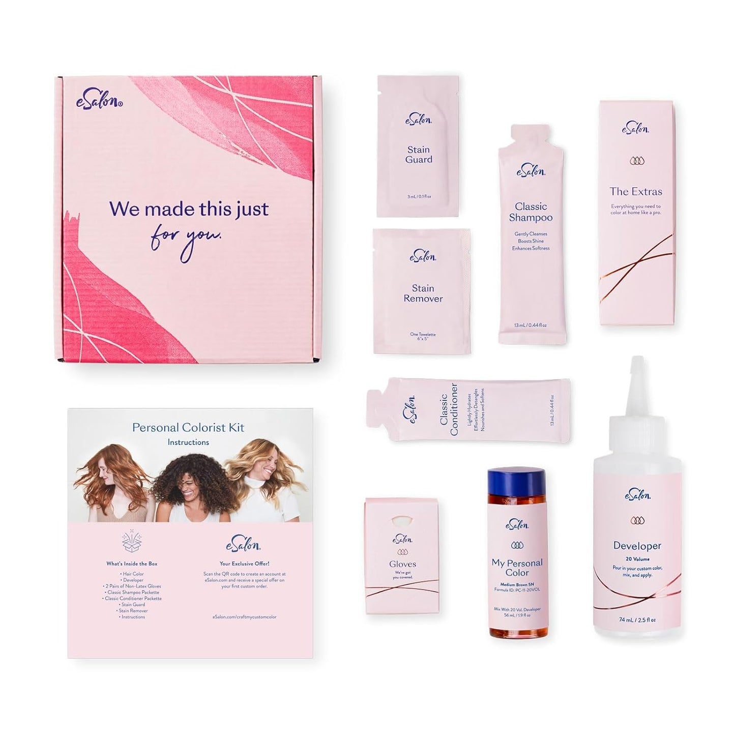 eSalon Permanent Hair Color & Hair Dye Complete Kit - Darkest Brown - Personal Colorist for Up To 100% Gray Coverage, All Hair Types - Professional-Grade Ammonia-Free