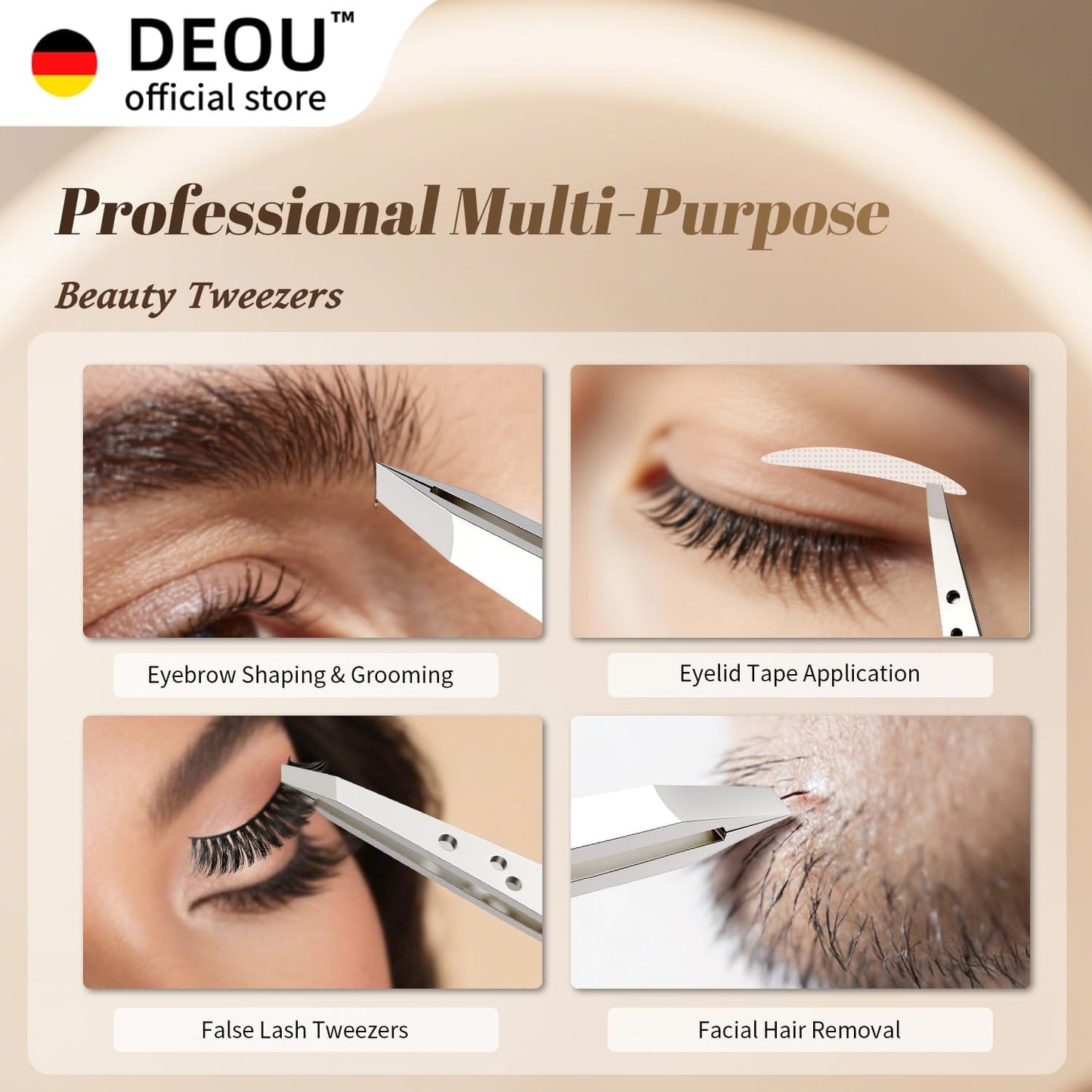 Professional Eyebrow Plucker & Tweezers - Stainless Steel Tool for Brow Shaping, Hair Removal & Precise Grooming, 9-Hole Non-Slip Grip, Unisex, Gift Box Included