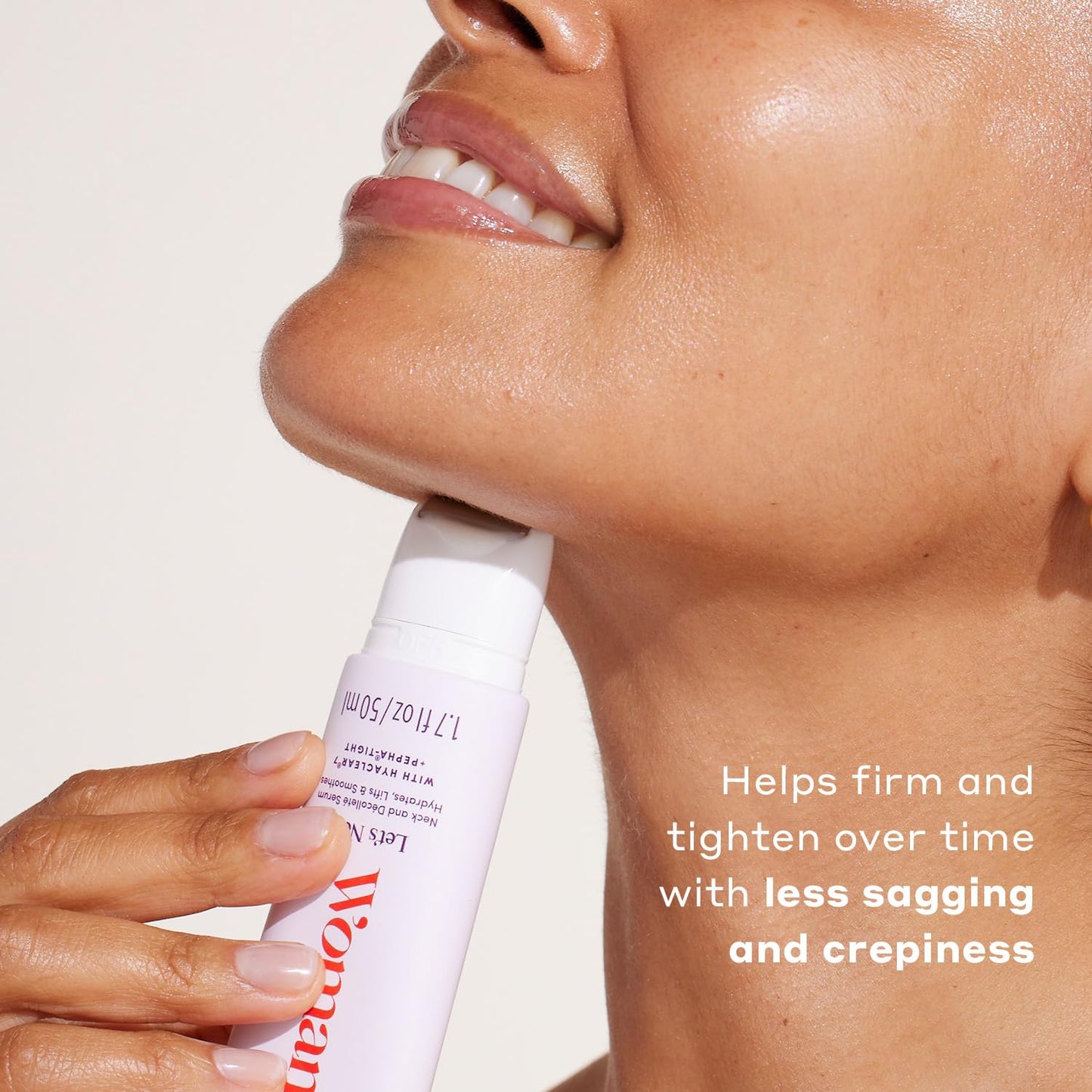 Womaness Let's Neck Firming Serum - Hydrates, Lifts, and Smoothes with Cooling & Massaging Roller Applicator - Cream for Women to Smooth Wrinkles & Tightening Sagging Skin - 50ml Roller