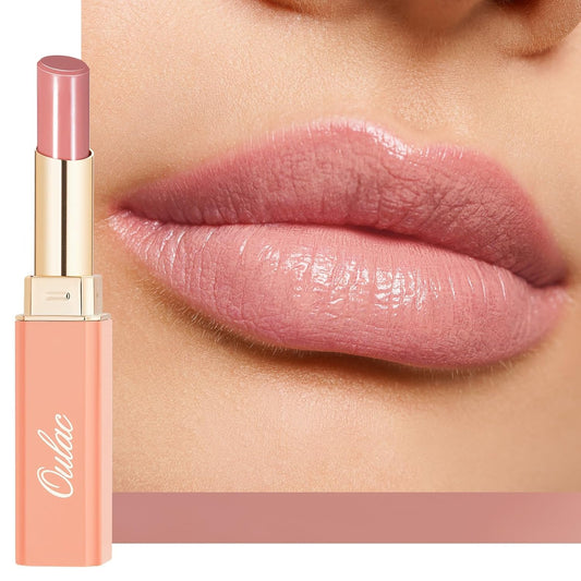 Oulac Moisturizing Shine Mauve Pink Lipstick for Women - 2 in 1 Glossy Light Pink Tinted Lip Balm, Hydrating Winter Lipstick for Dry Lips,Shine Juicy Finish Vegan 2.2g/0.07oz (14)