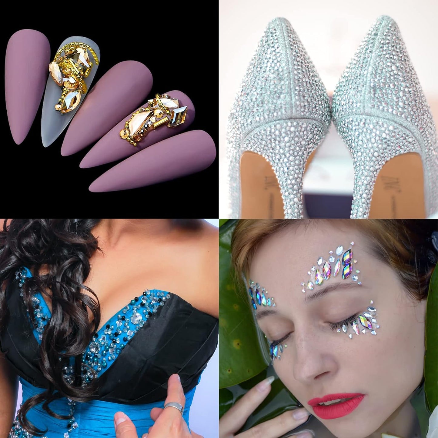 Nail Rhinestones Kit, Nail Art Decorations with Wax Pencil Flat AB Rhinestones Kit DIY Crafts Gemstones for Nail, Shoes, Clothes, Jewels (600 Powder diamonds + 2500 flat rhinestone)