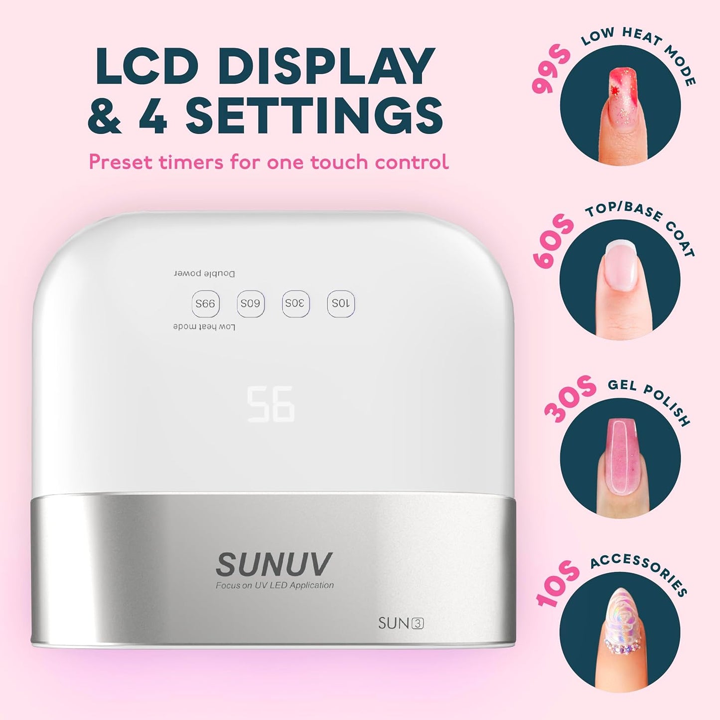 SUNUV SUN3 Professional UV Light for Gel Nails, LED Nail Lamp for Gel Polish with 4-Timer and Sensor, 39 PCS LED Beads, UV Dryer for Salon Home Gift for Woman Mom Girl