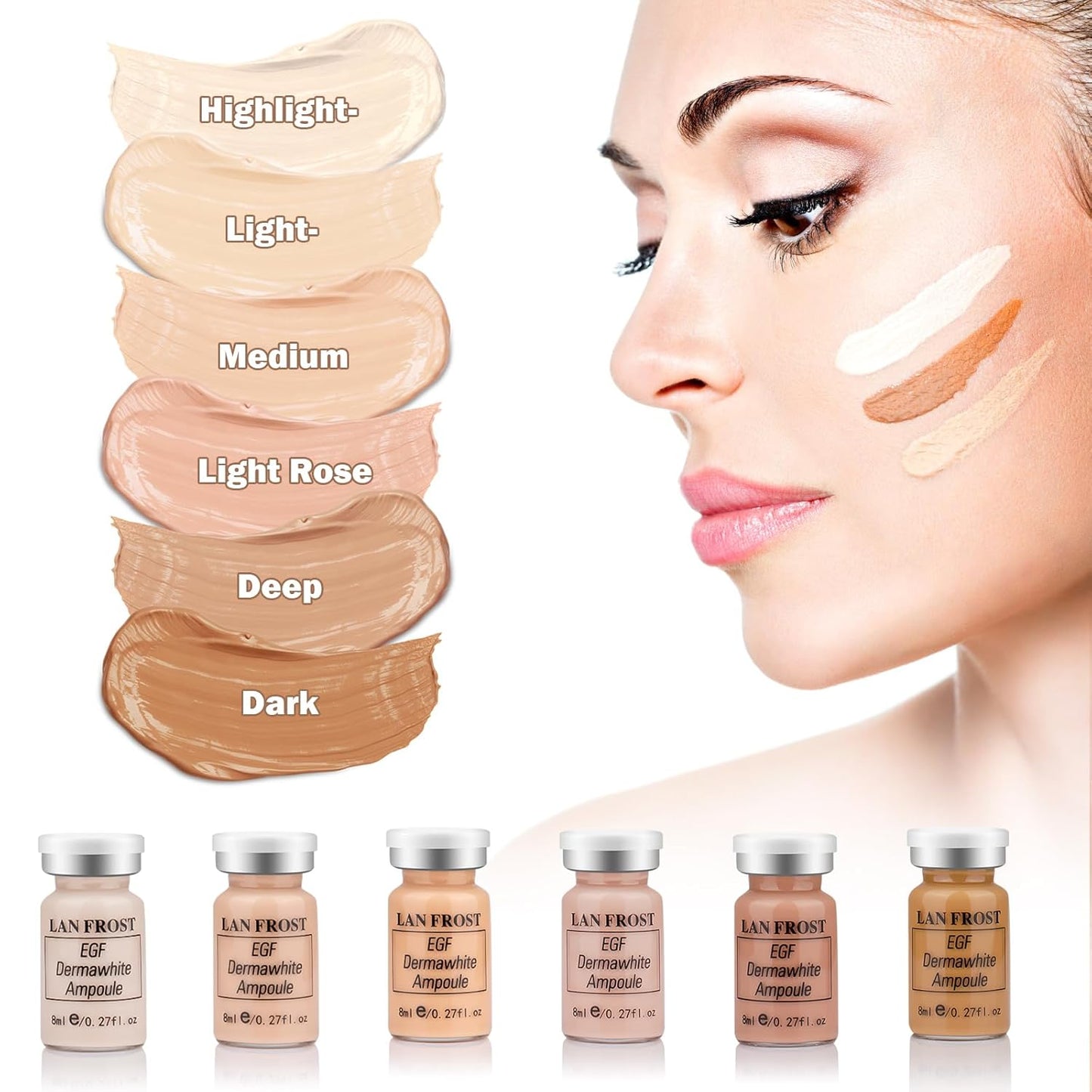 BB Facial Glow Serum Starter Kit Hyaluronic Acid Essence Foundation Skin Care Kit 0.27oz 6 Vials, Combined With Niacinamide and Peptides To Brighten Skin Tone Anti-Aging Foundation 6-Color(Multicolo)