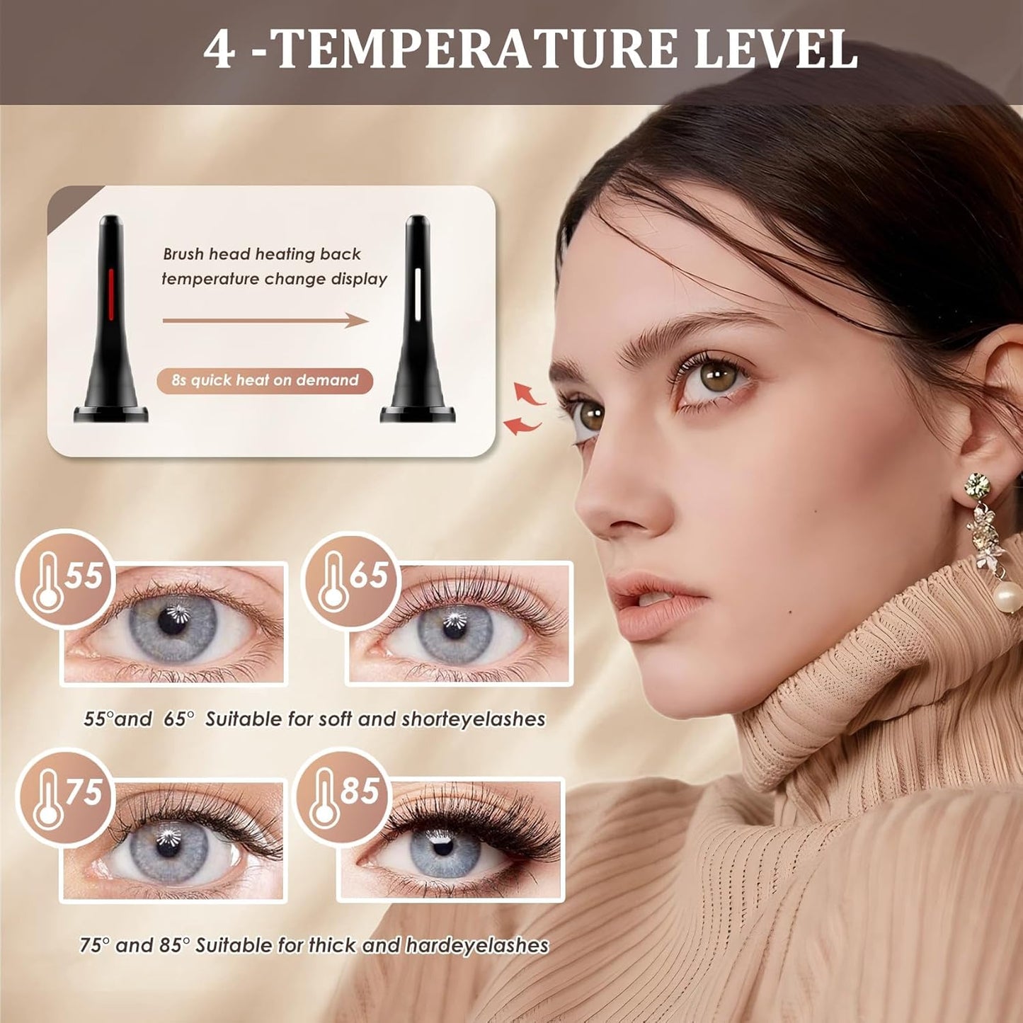 Heated Eyelash Curlers - Fast Heat up Within 10s, Electric Eyelash Curler with 4 Heating Modes, Rechargeable Electric Eyelash Curler, Heated Lash Curler for Makeup Tools with LED Display (Black)