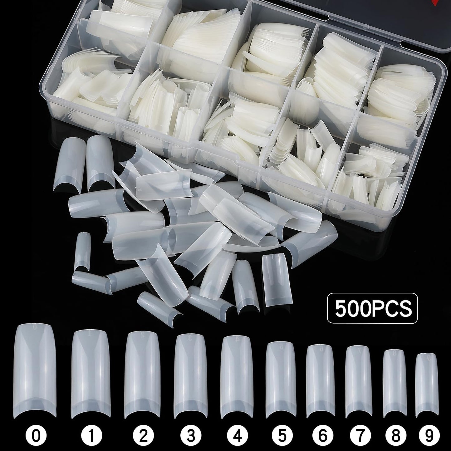 1000pcs Clear and Natural Acrylic Nail Tips,10 Size French Nail Tips For Acrylic Nails Half Cover False Nails Extension Artificial Fingernails