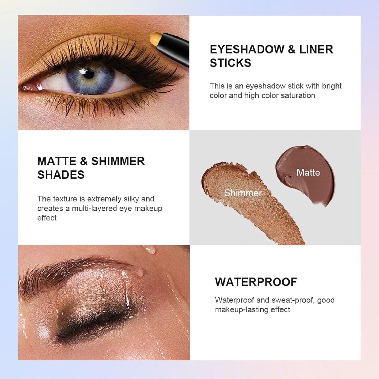 Eyeshadow Stick, Shimmer and Matte Cream Eye Shadow Brightener Sticks Eyeliner Pencil Crayon, Waterproof Long Lasting Eye Highlighter Stick Makeup,0.056 Oz(#9-Champagne)