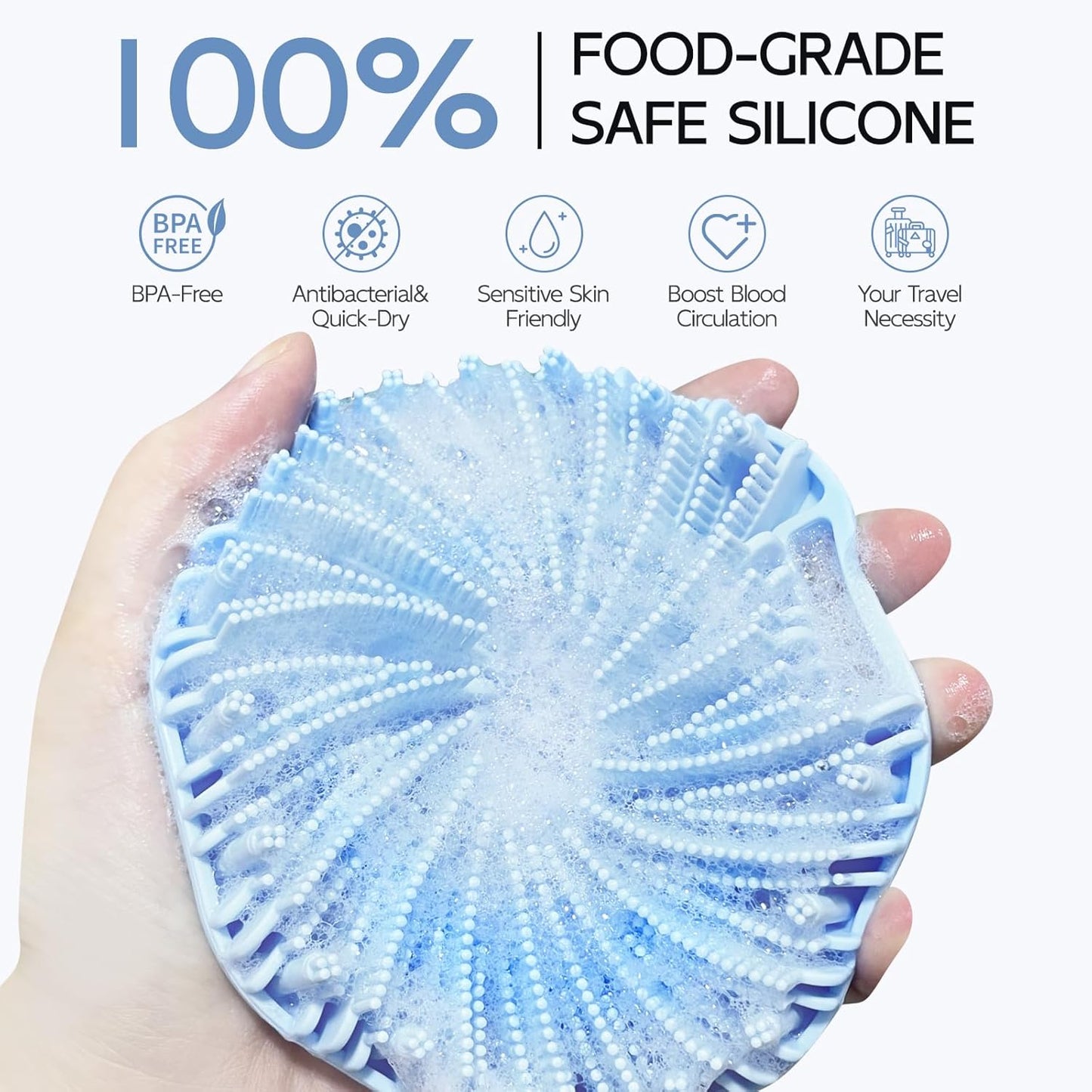 Silicone Body Scrubber, Exfoliating Body Wash Scrubbers Exfoliator, Shower Body Brush for Effective Showering Exfoliation and Gentle Massage (Blue)