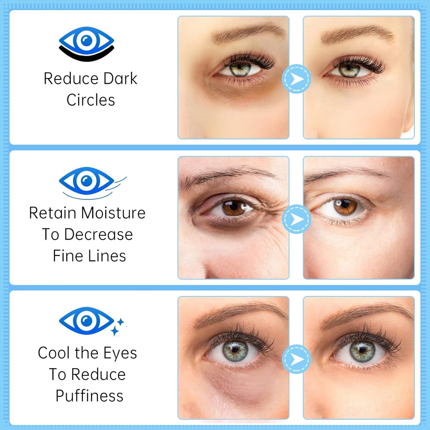 Eye Gels with Natural Marine Collagen Hyaluronic & Pearl Under Eye Patches, Under Eye Masks for Puffy Eyes & Dark Circles & Eye Bags, Face Moisturizer Treatment, Reduce Wrinkles (12 Pcs)