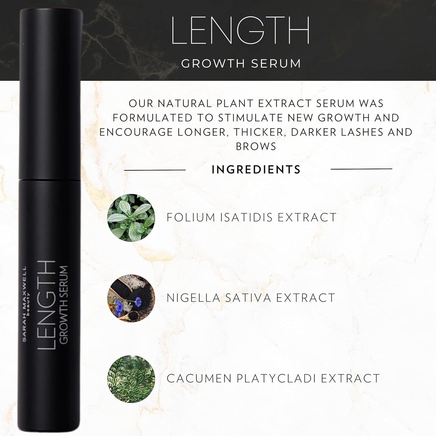 Sarah Maxwell Beauty - LENGTH Growth Serum for Eyelash & Brow Boost, Vegan, Paraben-Free, Cruelty-Free – Enhance Lashes & Brows, Clean Beauty Lash Treatment (0.17 fl oz | 5 mL)