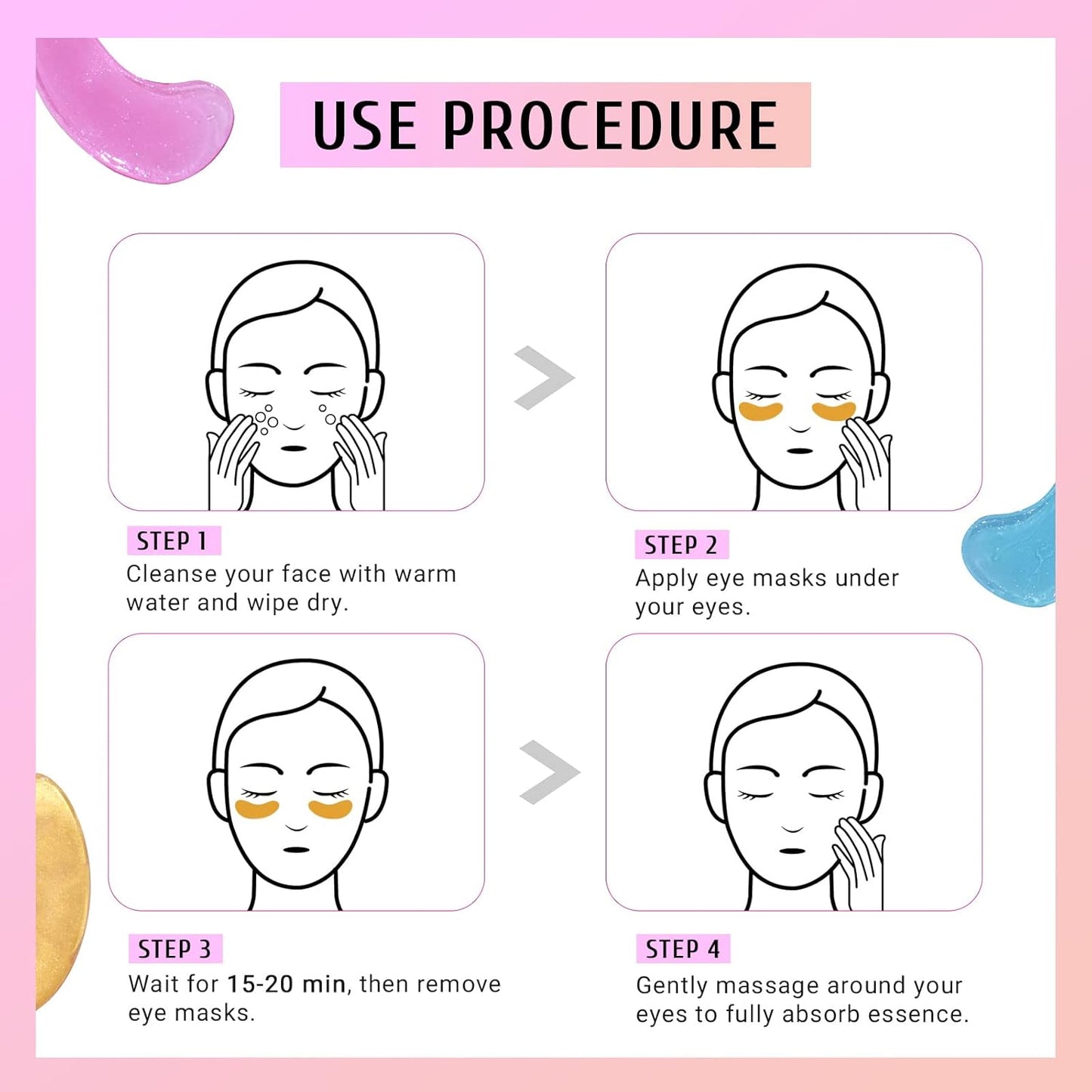 Under Eye Patches Gold and Hyaluronic Acid for puffy eyes,Rose Eye Masks for Dark Circles and Puffiness skin care Smooth Wrinkles products 30 Pairs