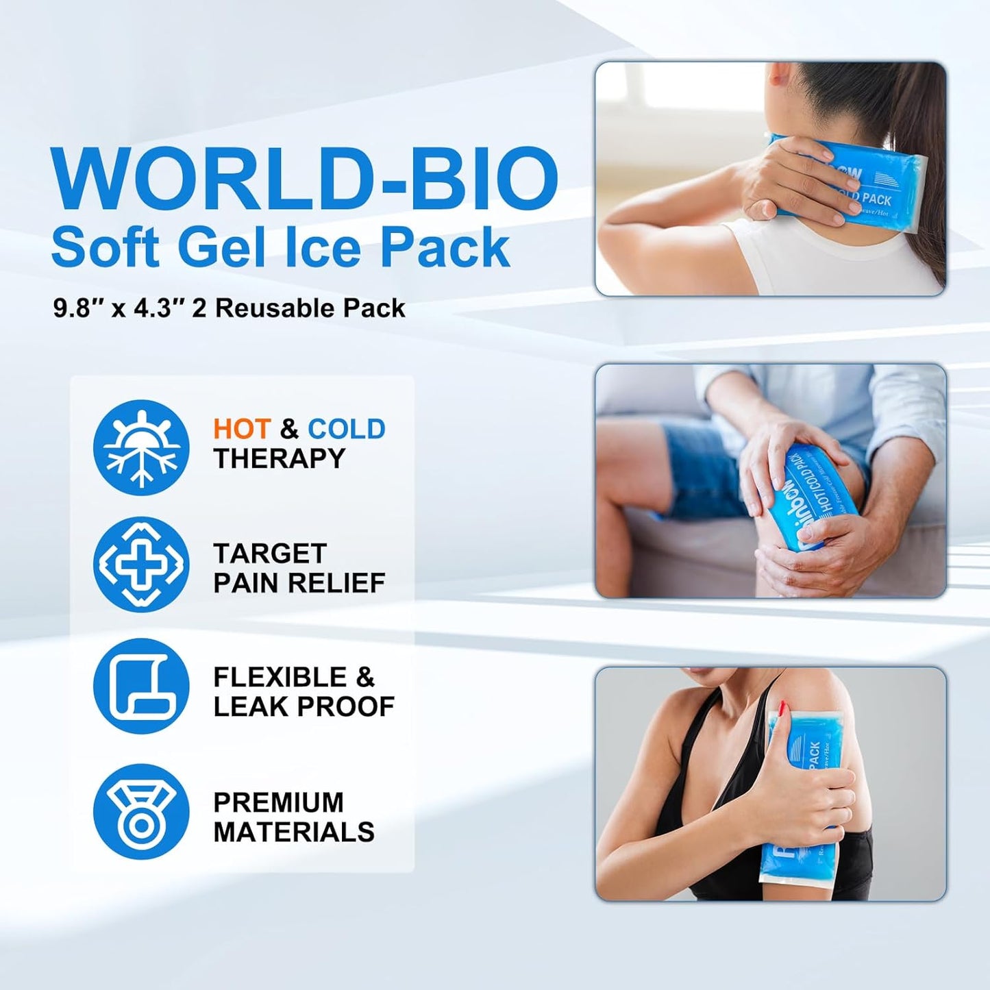 Soft Ice Packs Reusable Gel Pack 2, Hot and Cold Gel Ice Packs for Injuries, Headaches, Joint Pain Relief, Comfort Ice Pack Flexible Therapy on Neck, Ankle, Knee, Leg, Shoulder, Elbow, Wrist, Feet