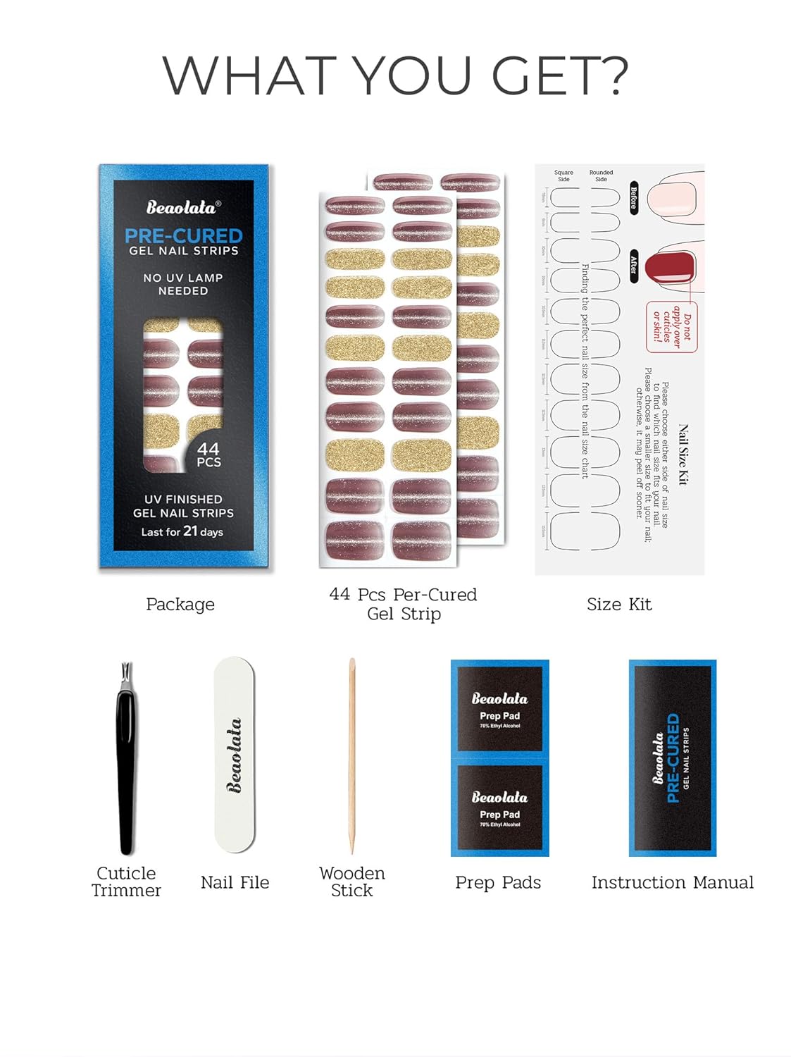 Pre Cured Gel Nail Strips - 44PCS Salon Quality Gel Nail Stickers - Long Lasting Polish Wraps for Women no UV Light Needed Easy Apply& Remove (Gothic Purple）