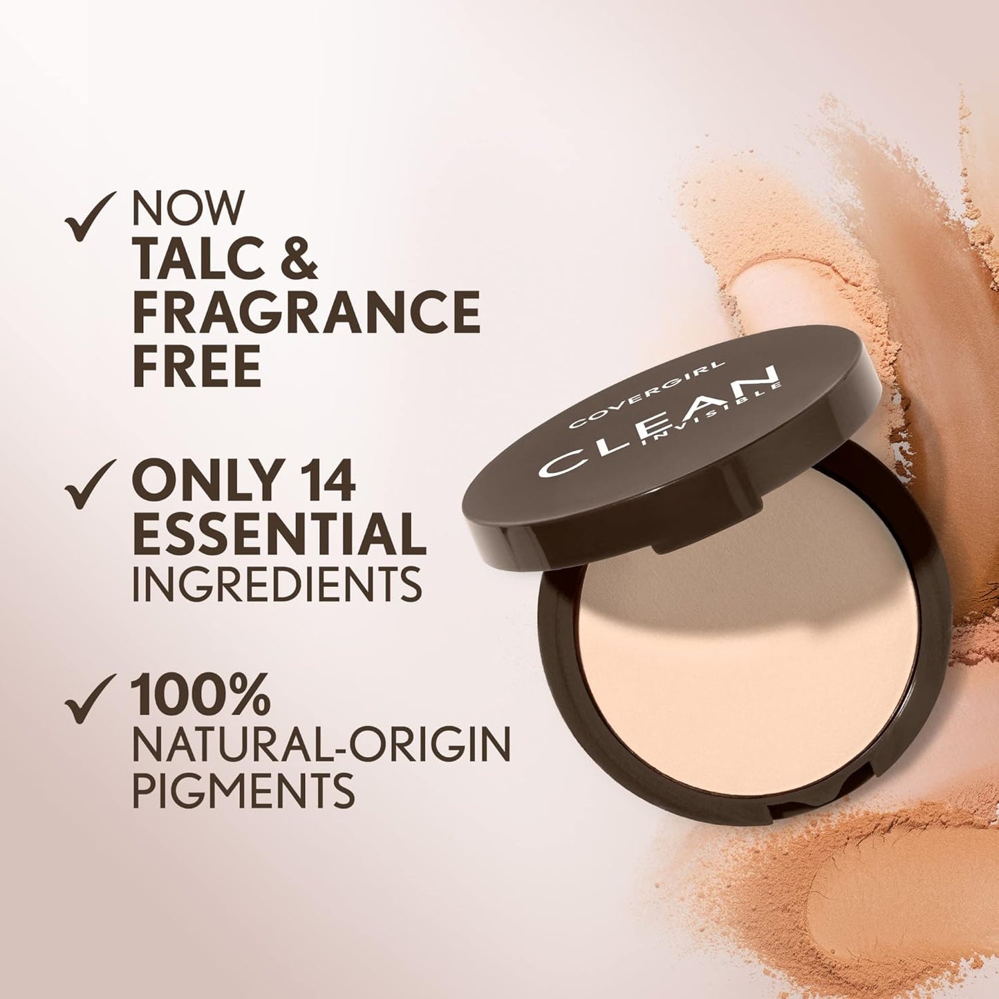 Covergirl Clean Invisible Pressed Powder, Lightweight, Breathable, Vegan Formula, Medium Light 135, 0.38oz