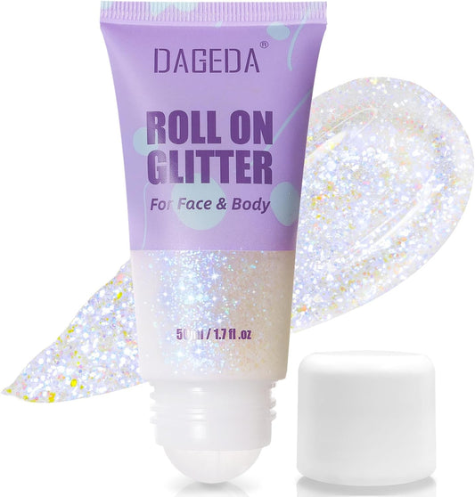 DAGEDA Roll-on Body Glitter,Holographic Eye Face Hair Glitter Gel for Festival Outfit Mermaid Accessories,Chameleon Color Body Shimmer Makeup Rave Outfits Accessories for Women 50ml(Fantasy)