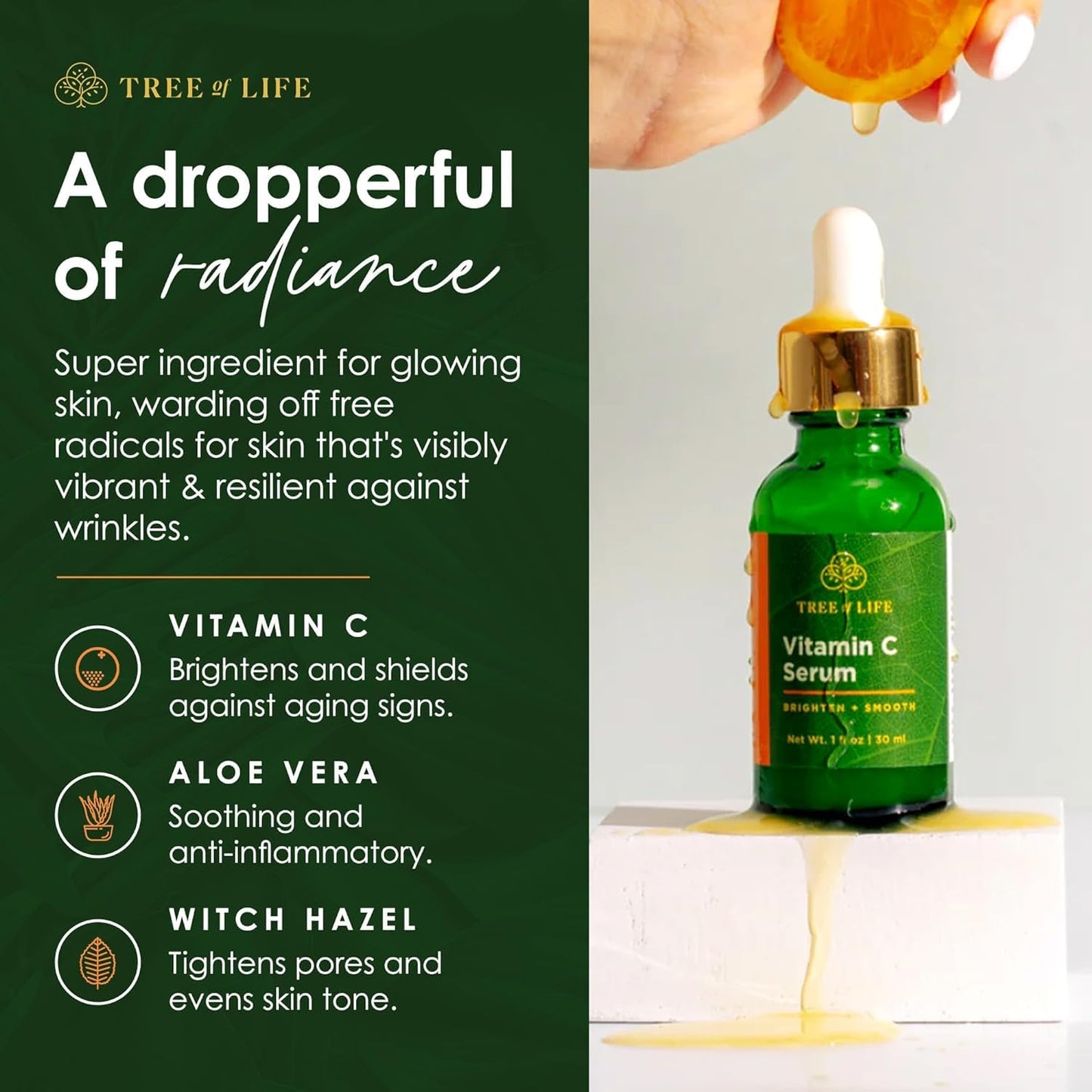 Tree of Life Beauty Vitamin C Skin Care Set, Skin Brightening Face Oil for Dark and Age Spots, Facial Serums for Dry and Sensitive Skin with Hyaluronic Acid & Vitamin E for Soft Smooth Skin, 1 Fl Oz