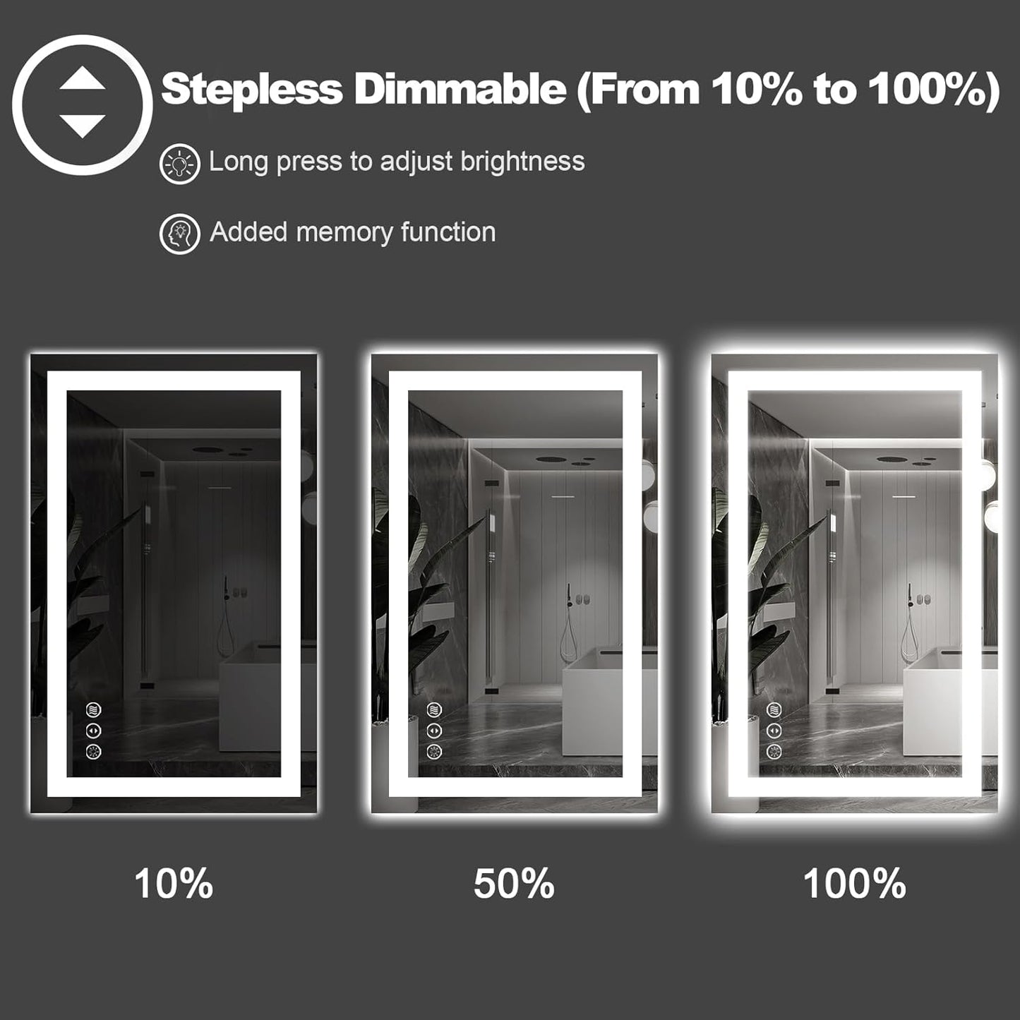 Amorho LED Bathroom Mirror 50" X32" with Front and Backlight, Stepless Dimmable Wall Mirrors with Anti-Fog, Shatter-Proof, Memory, 3 Colors, Double LED Vanity Mirror(Horizontal/Vertical)