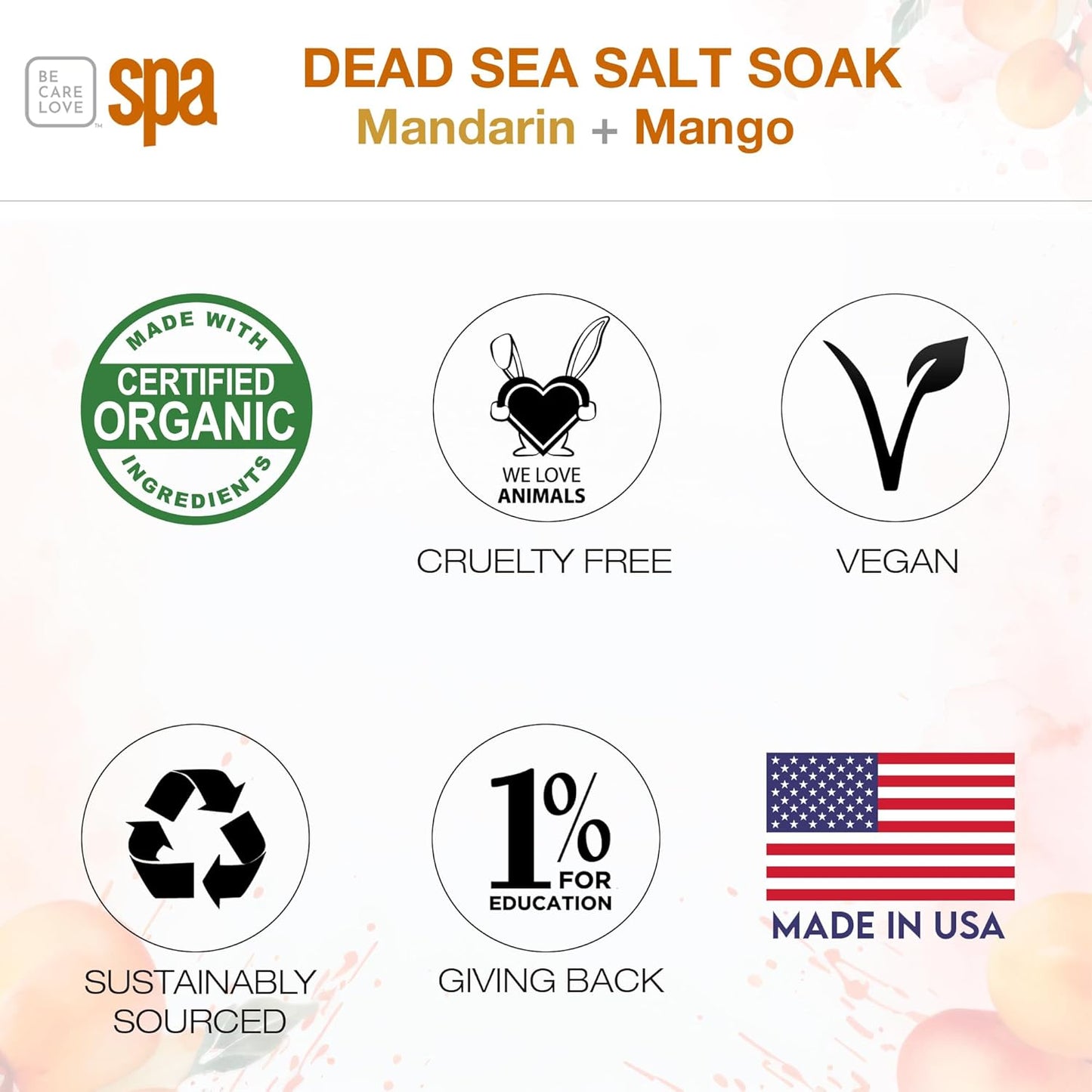 Be Care Love (BCL) Spa Dead Sea Salt Soak (16 oz, Mandarin & Mango)
