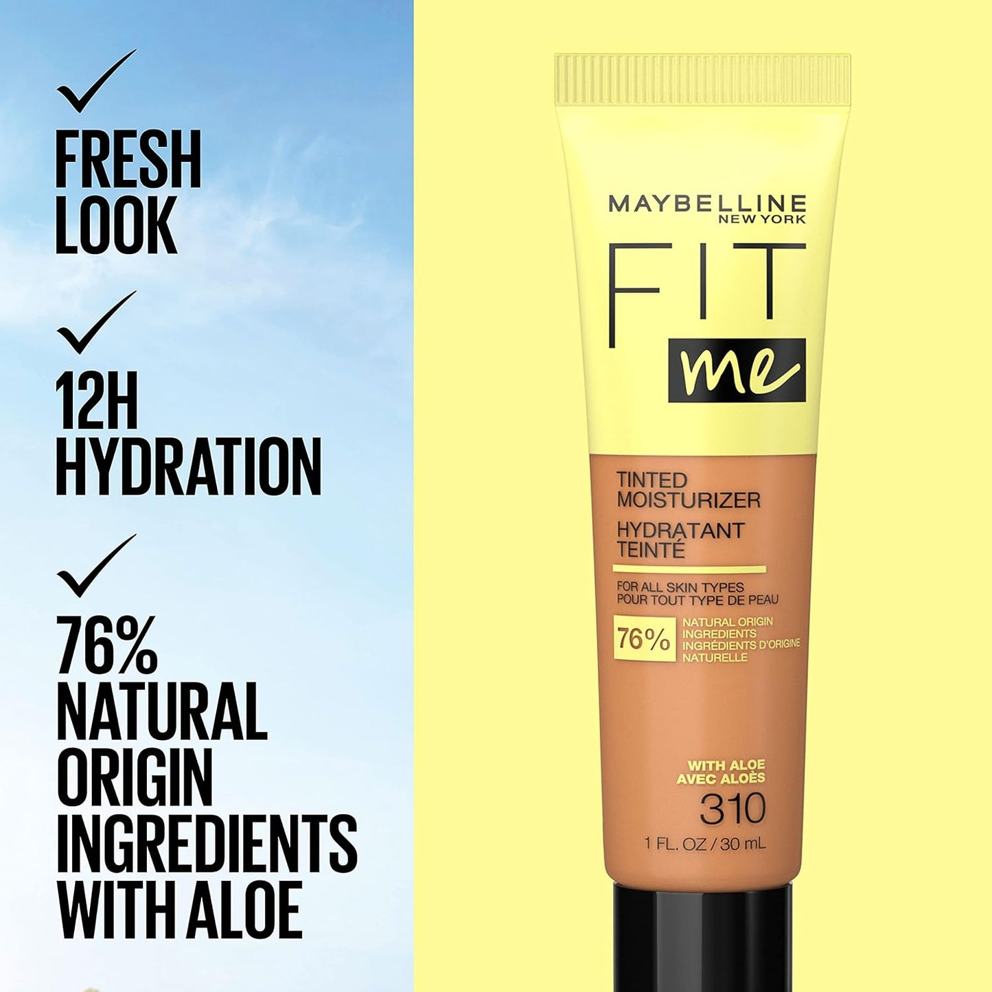 Maybelline Fit Me Tinted Moisturizer, Natural Coverage, Face Makeup, 310, 1 Count