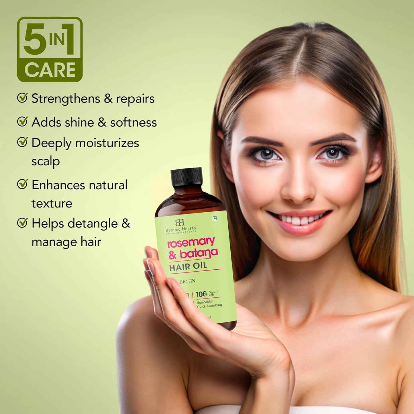 Botanic Hearth 100% Pure Rosemary Batana Hair Oil (2fl oz) with Biotin |Hair Oil Repairs Dry Damaged Hair, Strengthening, Healthier Hair- Hair Tonic