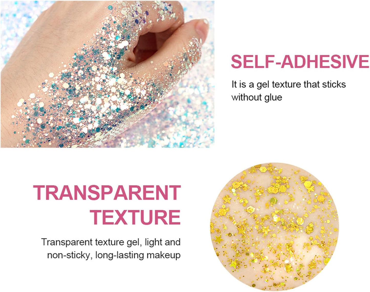MAEPEOR Chunky Face Body Glitter Gel 19 Colors Mermaid Sequins Holographic Body Glitter Gel Long-Lasting Festival Makeup Glitter Paint for Face Body Hair Nails (30g, 02 Gold)