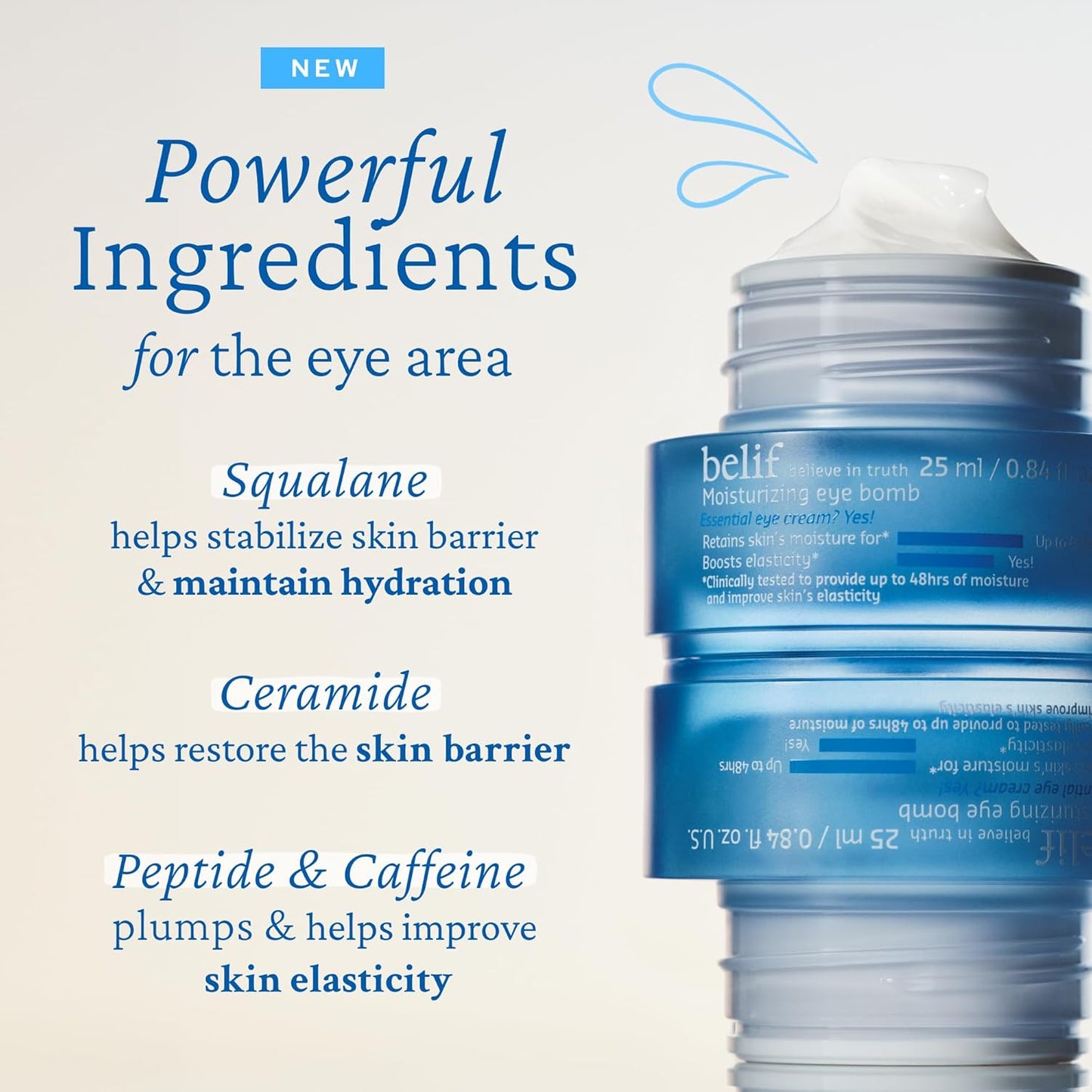 belif The True Cream Moisturizing Eye Bomb, 48hr Hydrating Eye Cream, Firms and Reduces Fine Lines and Wrinkles, Caffeine, Peptide, Ceramide, All Around The Eye Care, Korean Skin Care