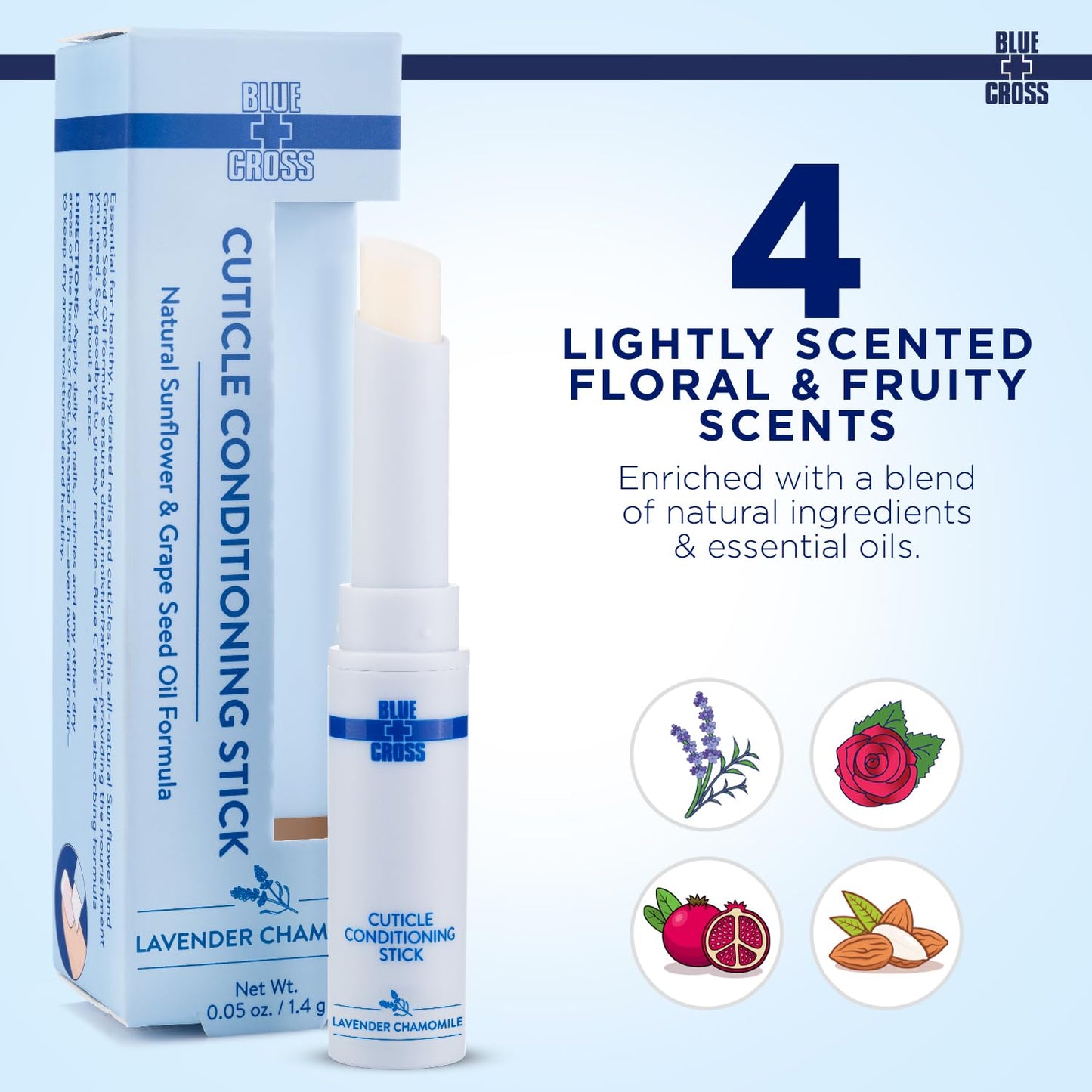 Blue Cross Cuticle Balm Conditioning Stick, Scented Cuticle Softener Oil Balm, Nourishing Sunflower & Grape Seed Oil, Professional Nail Care Supports Dry + Damaged Cuticles, 0.05oz, Lavender Chamomile