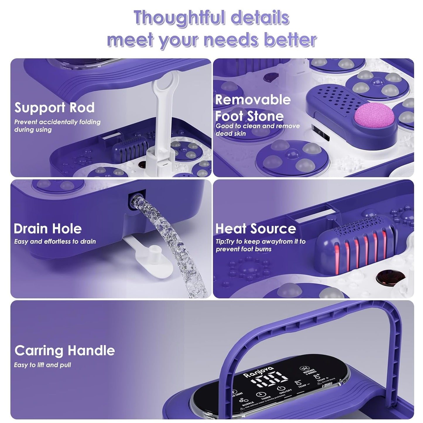 Foot Spa Electric Rotary Massage, Collapsible Foot Bath with Heat, Bubble,Temp Control, and 24 Motorized Shiatsu Massage Balls, Pedicure Foot Spa for Feet Relaxation (Blue)