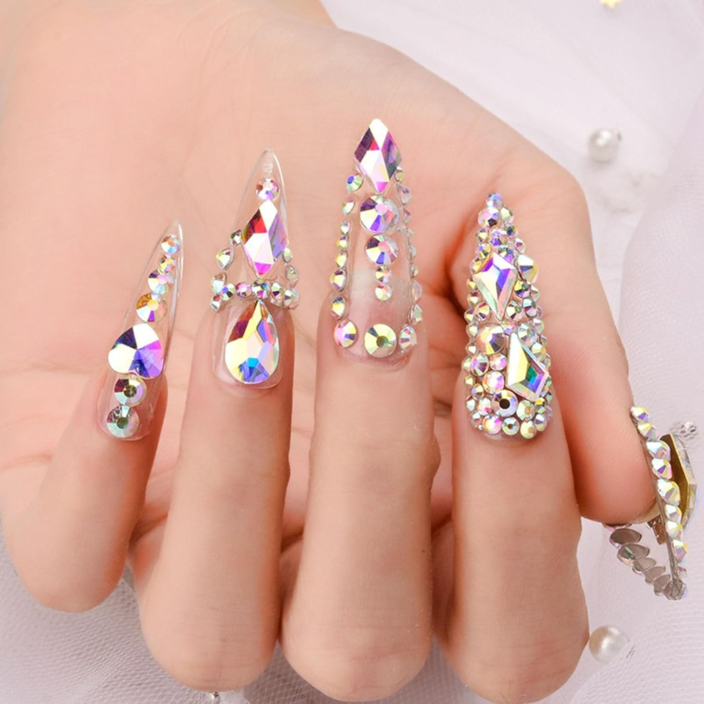 Nail Rhinestones Kit, 18 Types of 900 Special-Shaped Diamonds + 3200 Flat-Bottomed Nail Rhinestones, Nail Crystal DIY Crafts Gemstones for Nail, Shoes, Clothes, Jewels