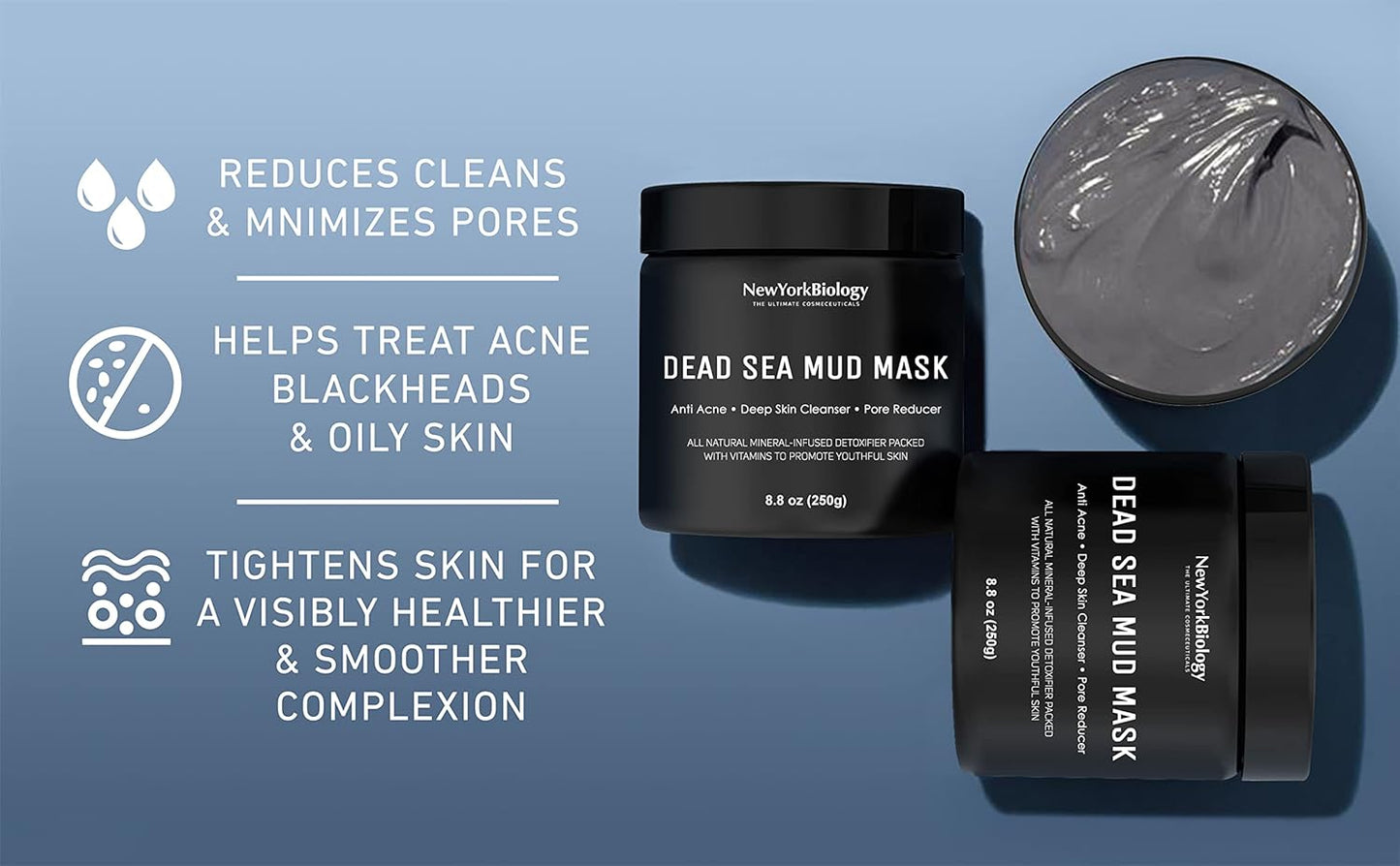 New York Biology Dead Sea Mud Mask for Face and Body | Spa Quality Pore Refiner for Oily Skin | Natural Skincare for Women & Men | Tighten Skin for A Healthier Complexion | 8.8 oz