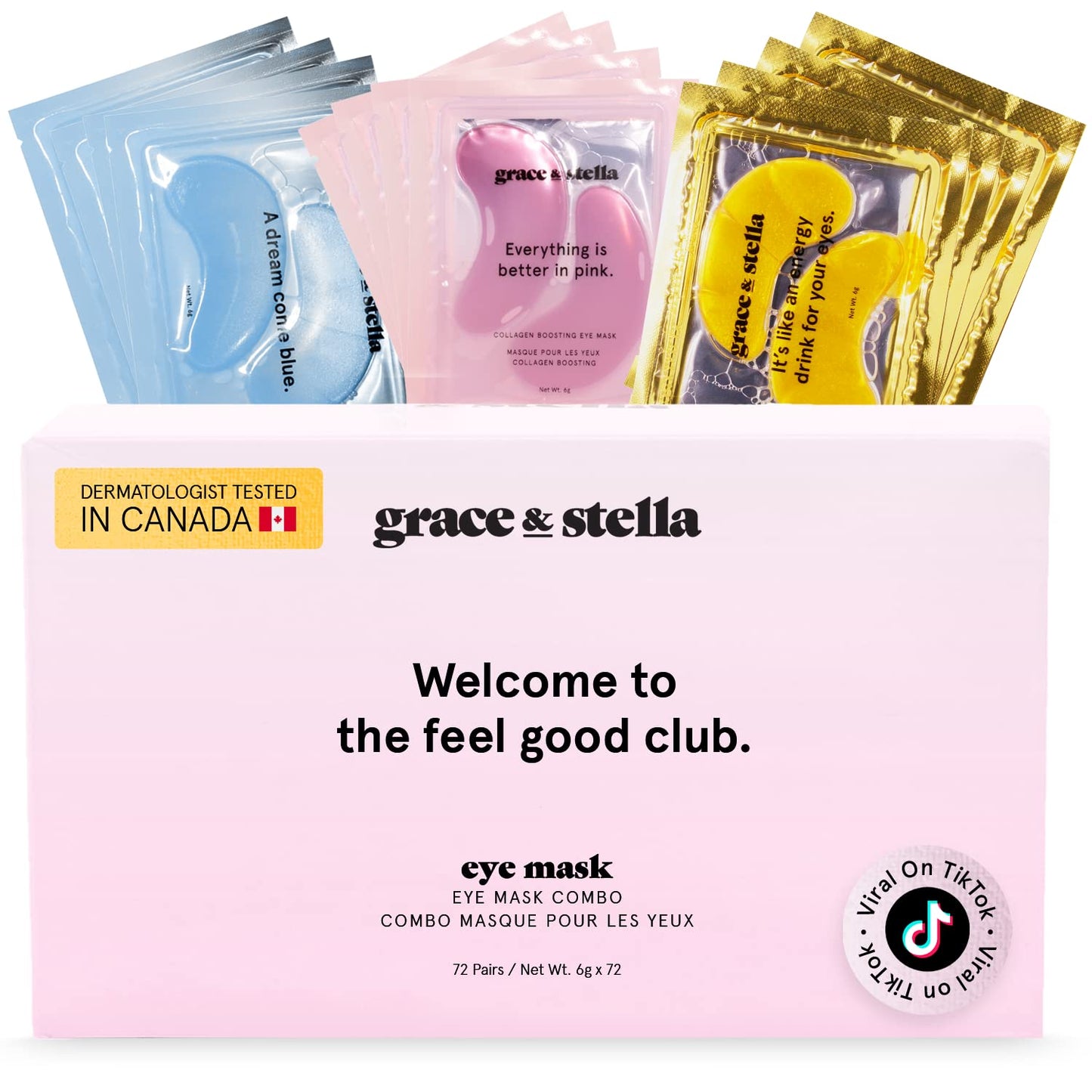 Under Eye Mask - Reduce Dark Circles, Puffy Eyes, Undereye Bags, Wrinkles - Gel Under Eye Patches, Vegan Cruelty-Free Self Care by grace and stella (72 Pairs, GoldPinkBlue)24 Pair (Pack of 3)