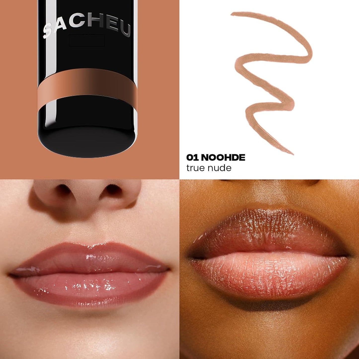 Sacheu Lip Liner STAY-N Peel Off Lip Stain — Long Lasting Matte Lip Tattoo Transfer Proof Lipstain Infused with Hyaluronic Acid & Vitamin E for All Skin Types — Vegan & Cruelty-Free, nOOHde