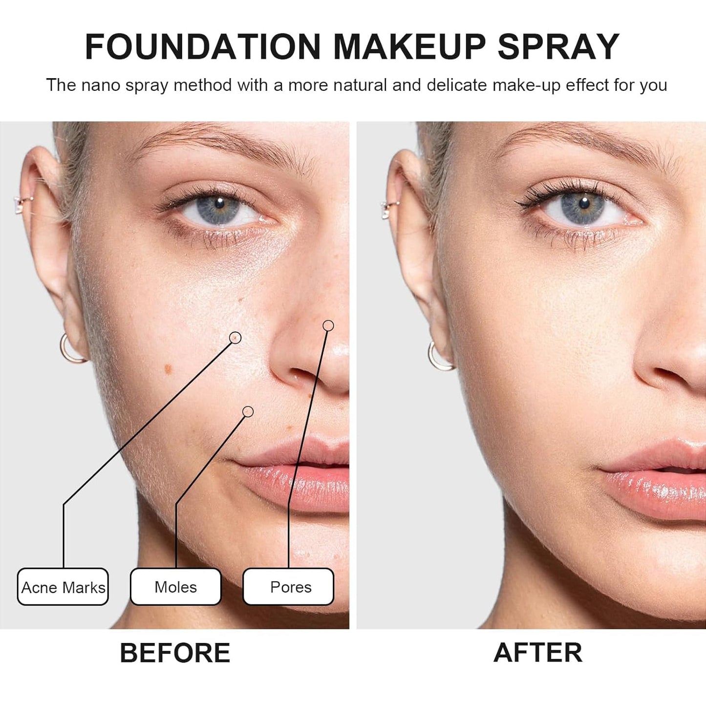 Airbrush Foundation Makeup Spray, Long Lasting Waterproof Full Coverage Foundation for Brighten, Concealer and Hydrating, Natural Matte Finish, Brush and Makeup Sponge Include, 2.36oz (#2 Beige)