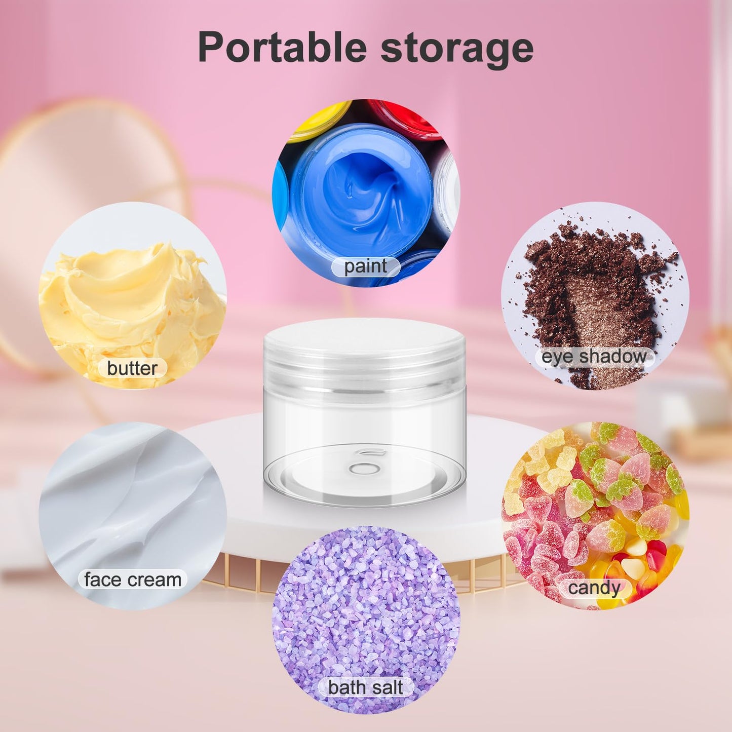 36 Pack 4 OZ Plastic Jars with Lids, BPA Free, Reusable, Refillable Transparent Cosmetic Containers for Bath Salts, Cosmetics, Powders, Beauty Product and Small Accessories - White