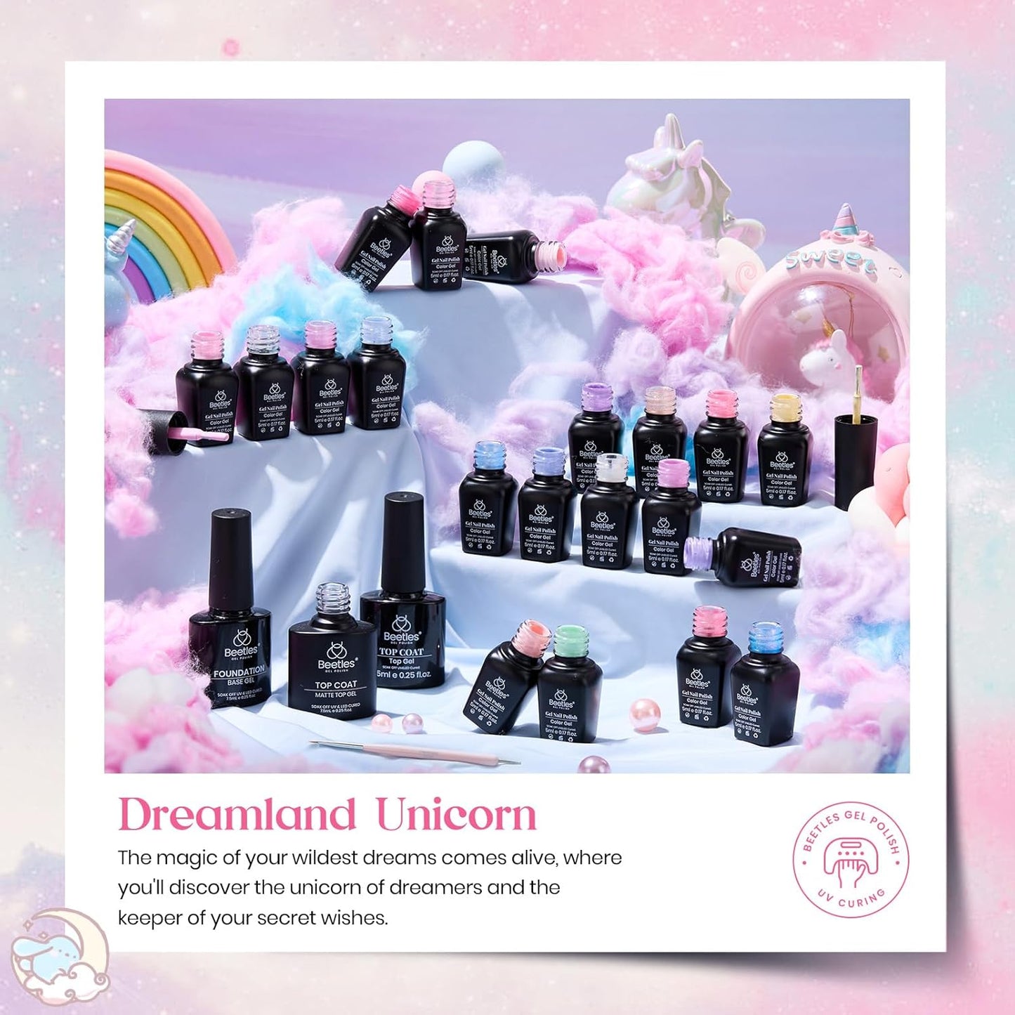 Beetles Gel Nail Polish Set,24Pcs Pink Purple Pearl Blue Shimmer Chameleon Green Colors Gel Polish Kit, 3Pcs Base Top Coat Double-ended Brush Soak off UV Nail Polish Halloween Gifts for Women