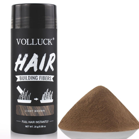 VOLLUCK Hair Fibers for Thinning Hair, Instant Coverage Hair Building Fibers for Women and men, Natural Hair Powder for Conceal Hair Loss 28 g (Light Brown)