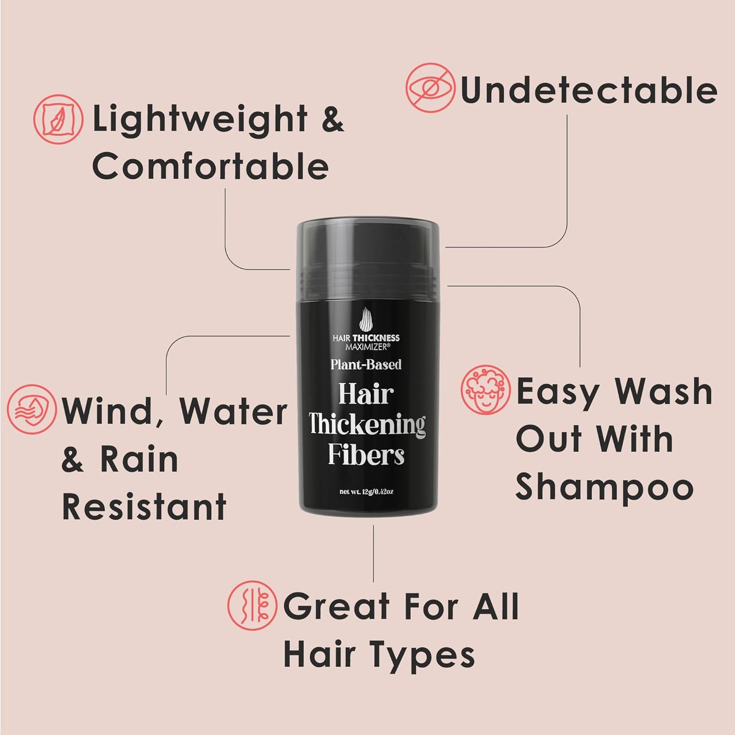 Plant-Based Powder for Thinning Hair - Cover Bald Spots & Thinning Hairline. Instant Hair Filler, Building Fibers for Women & Men. Non-Itchy, Easy Wash Off. (Light Brown)