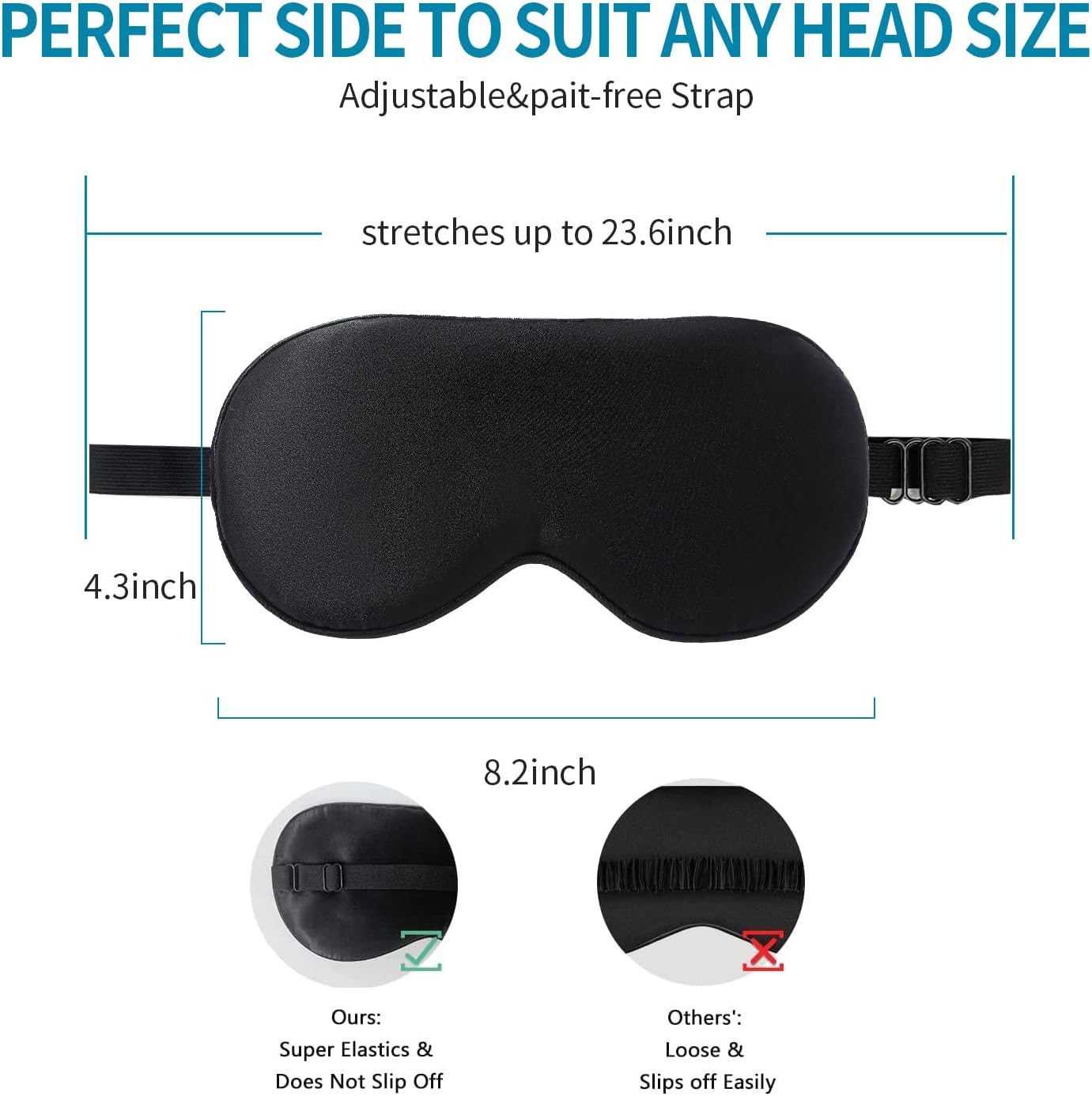 2-Pack 100% Real Natural Silk Eye Mask, Silk Sleeping Mask, Shade Puffy Eye Gift with Adjustable Straps, Sleep Eye Mask, SHJINJU Eye Mask Shade (Black and Light Blue)