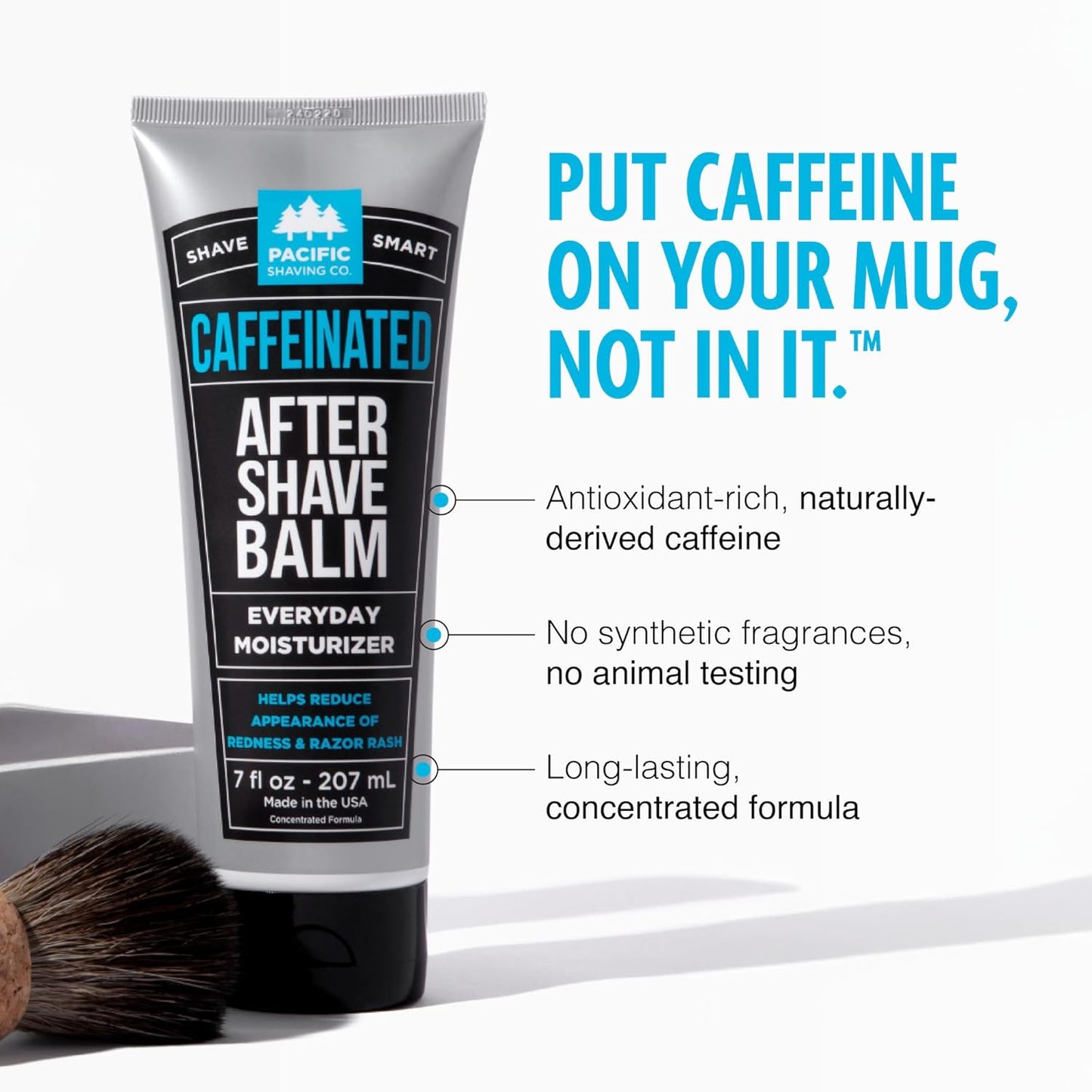 Pacific Shaving Company Caffeinated Aftershave, Men's Grooming Product - Antioxidant Daily Face Lotion + After Shave - Soothing Aloe & Spearmint Post Shave Balm for Sensitive Skin (3.4 Fl Oz, 2 Pack)