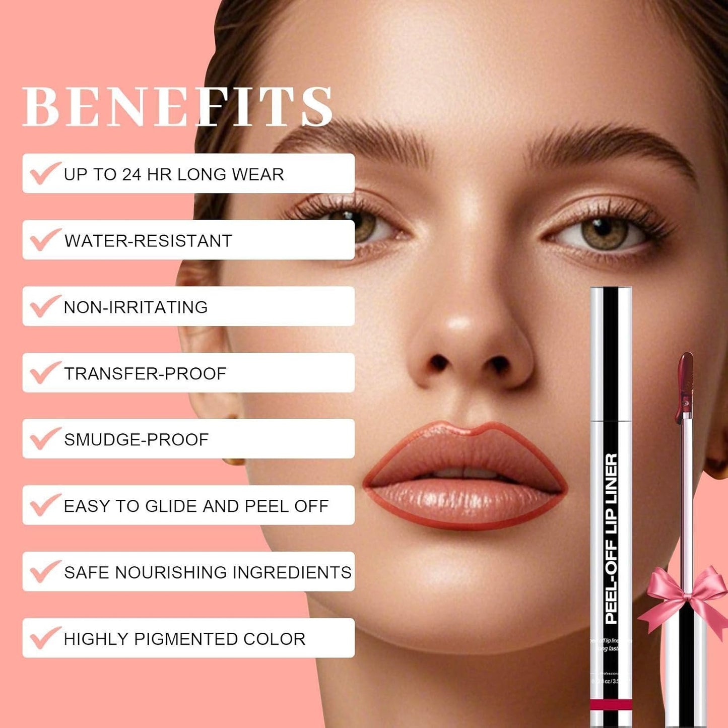 Peel Off Lip Liner Stain - Long Lasting Natural Lip Stain Transfer-proof Lip Liner, Moisturizing Waterproof Lip Gloss Stain, Highly Pigmented Color for All Skin, Ideal Gifts for Women (Mauve)