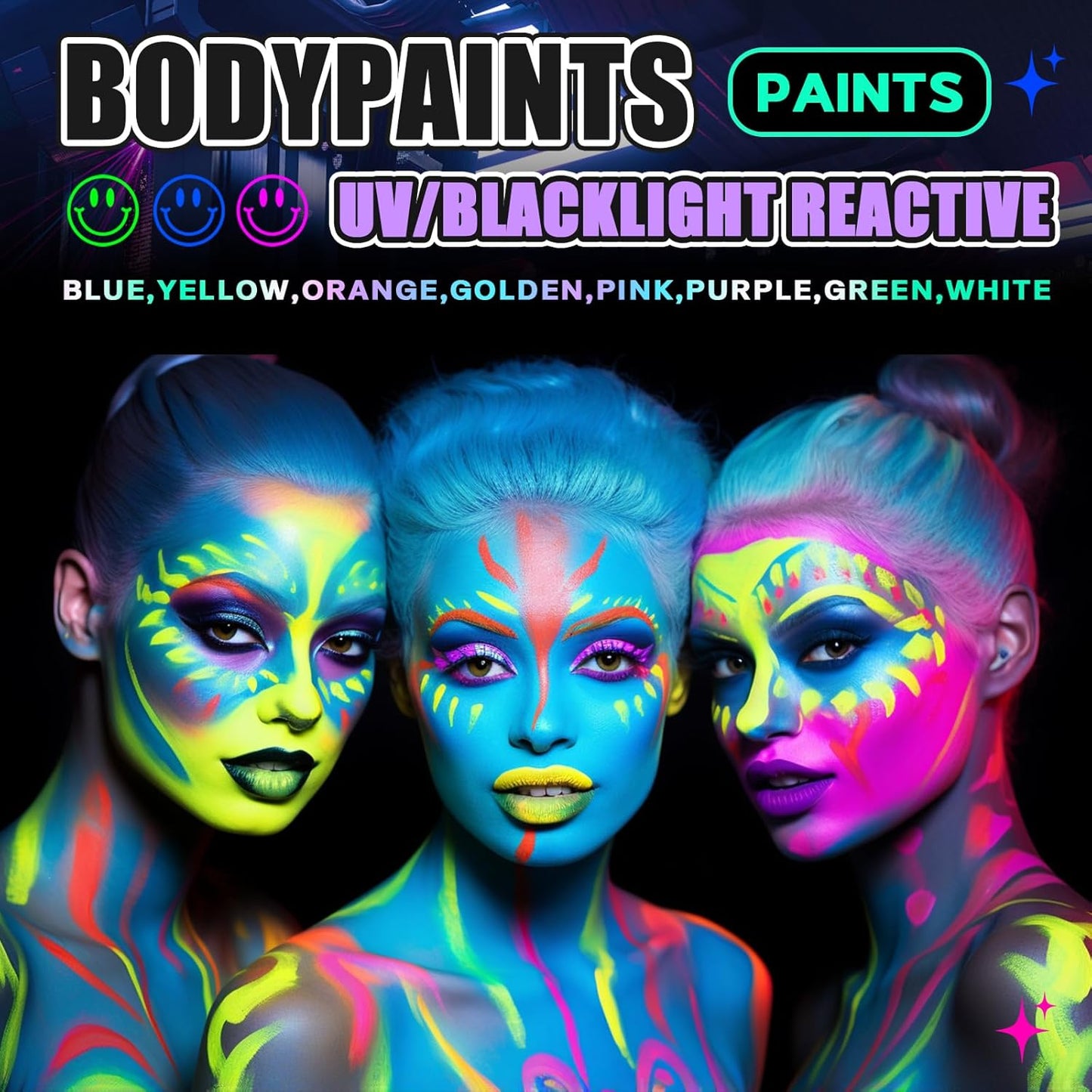 Go Ho Neon Gold Body Paint Washable(2.37oz,70ml),under UV Blacklight Neon Face Paint,Water Based Neon Fluorescent Golden Face Paint for Adults Children SFX Cosplay Costumes Halloween Makeup